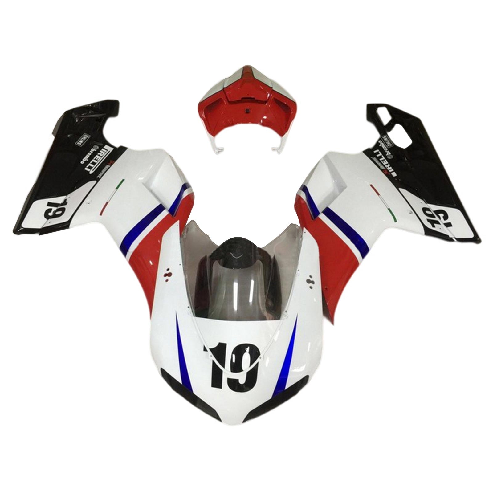 Amotopart Todos los años Ducati 1098 1198 848 Kit de carenado Style9 rojo y blanco