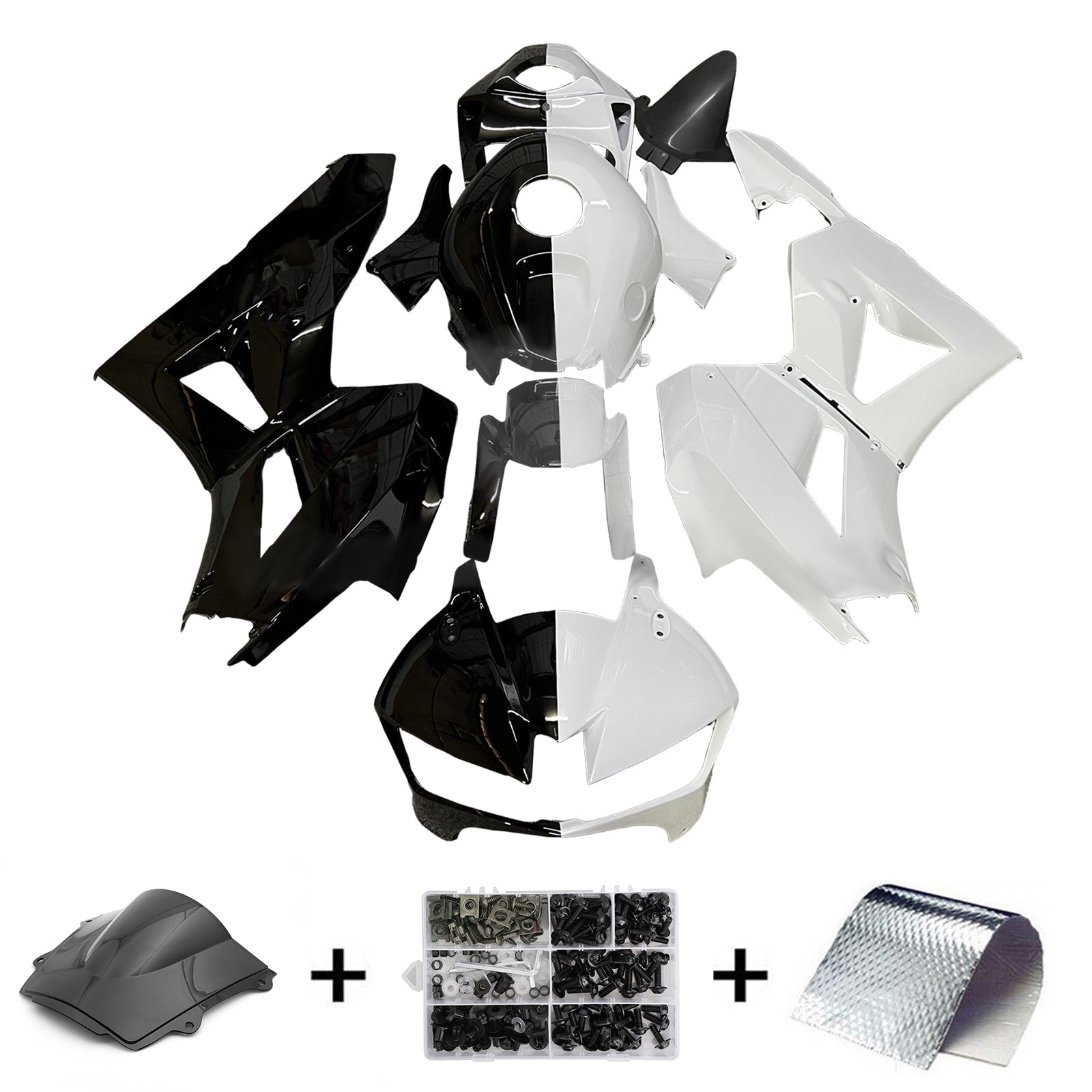Amotopart 13-25 version américaine & Kit de carénage noir brillant et blanc pour Honda CBR600RR (version européenne 2013-2023)