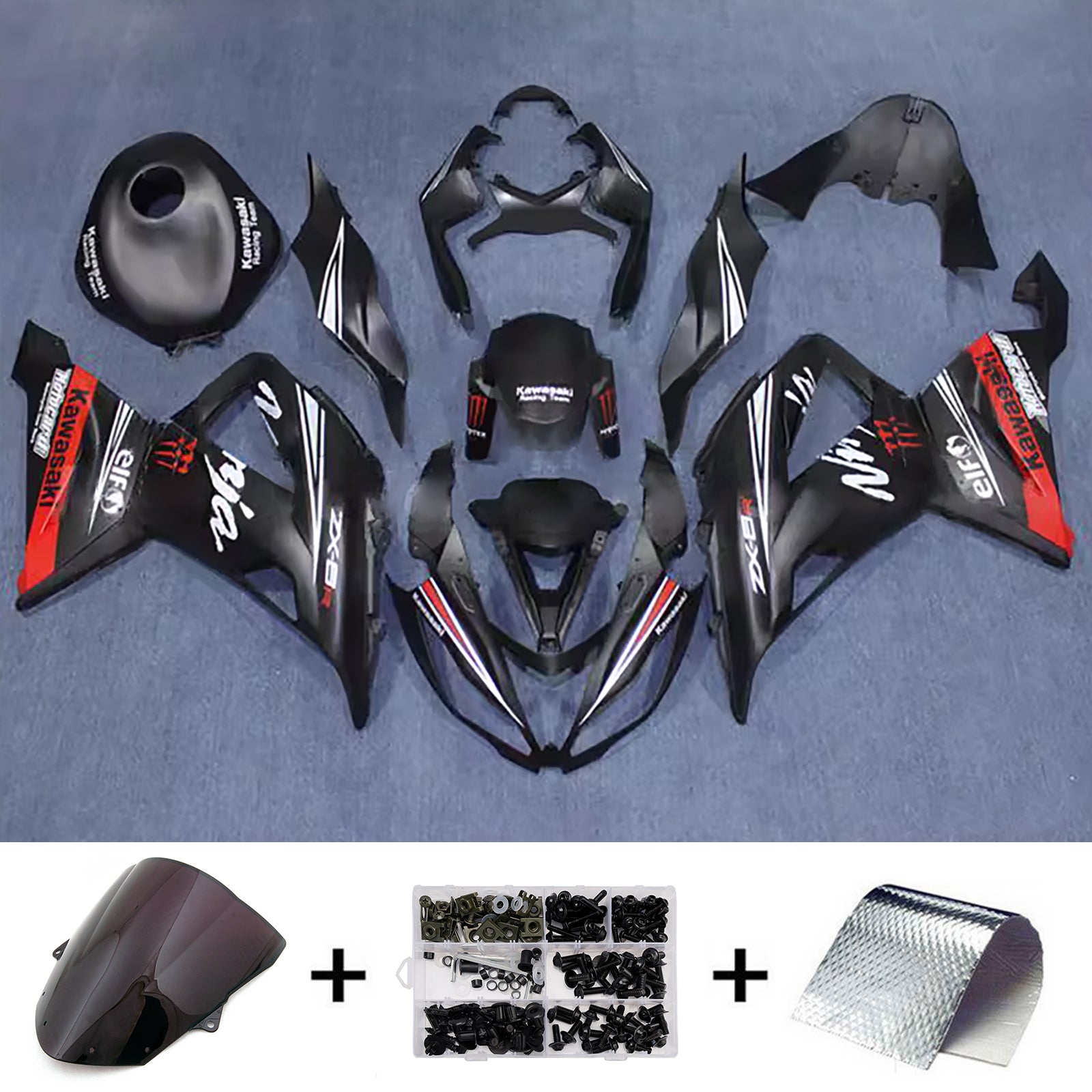 Amotopart 2013-2018 Kawasaki ZX6R 636 Black Red White Fairing Kit