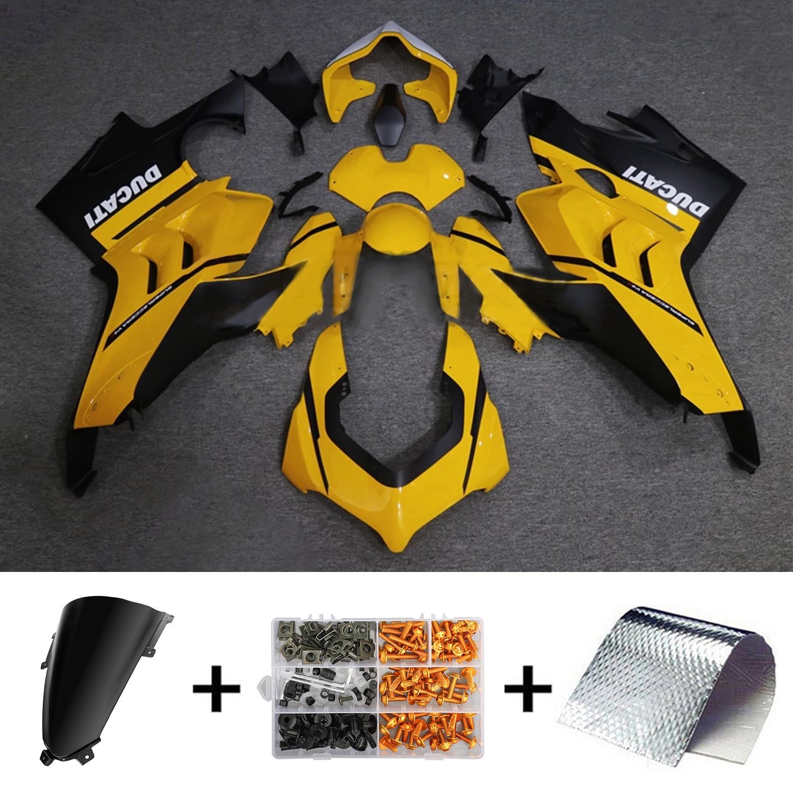 Amotopart Ducati Panigale 20-21 V4 V4S & 21-22 V4SP & 19-22 V4R Matte Black Yellow Fairing Kit