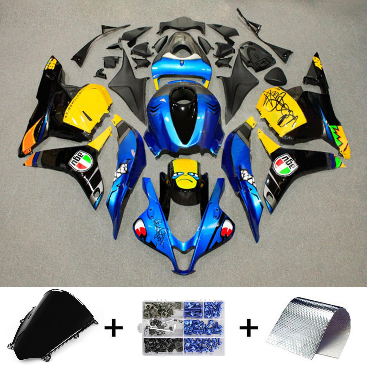 Amotopart 2009-2012 Honda CBR600RR Kit de carénage bleu jaune noir