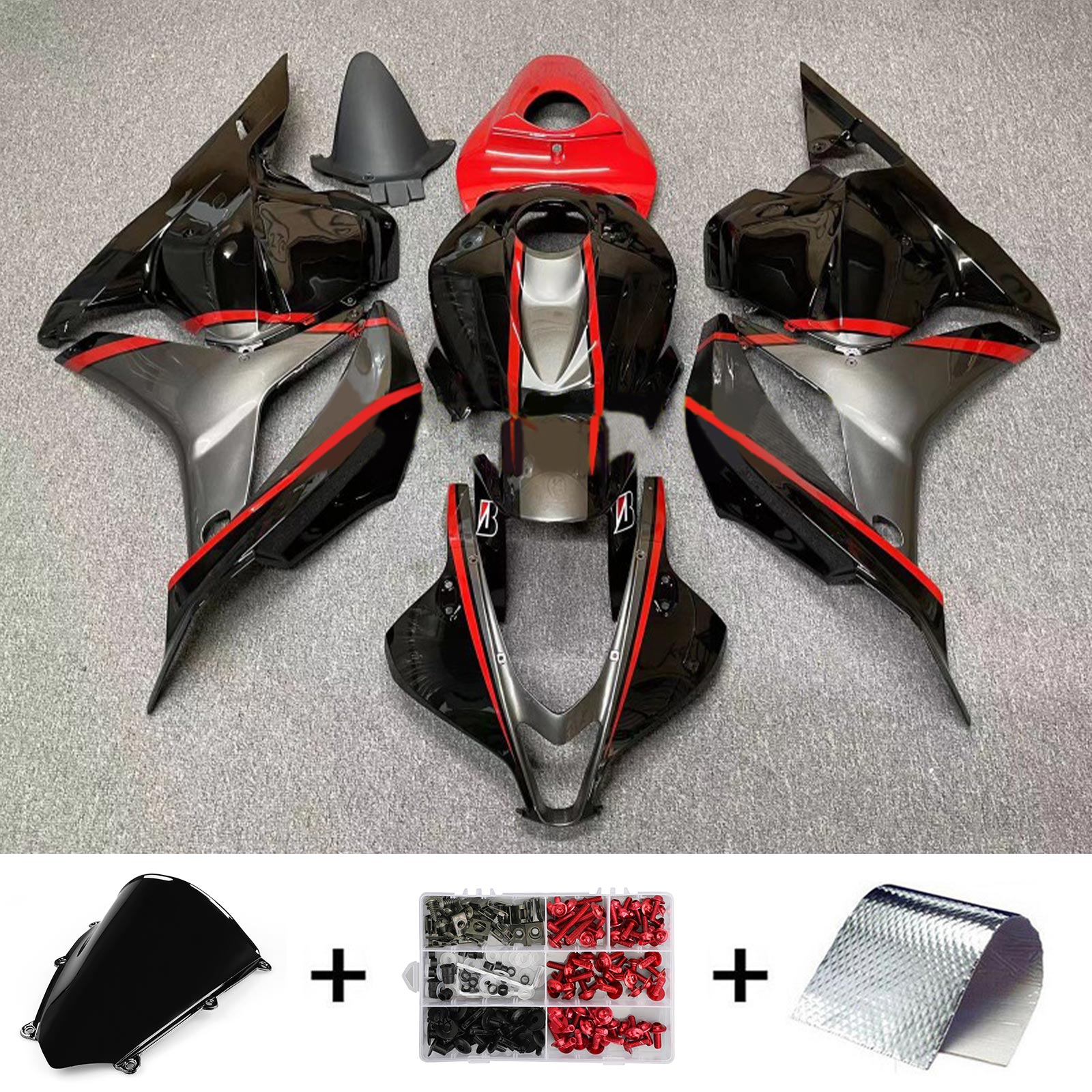 Amotopart 2007–2008 Honda CBR600RR Rot Grau Schwarz Verkleidungsset