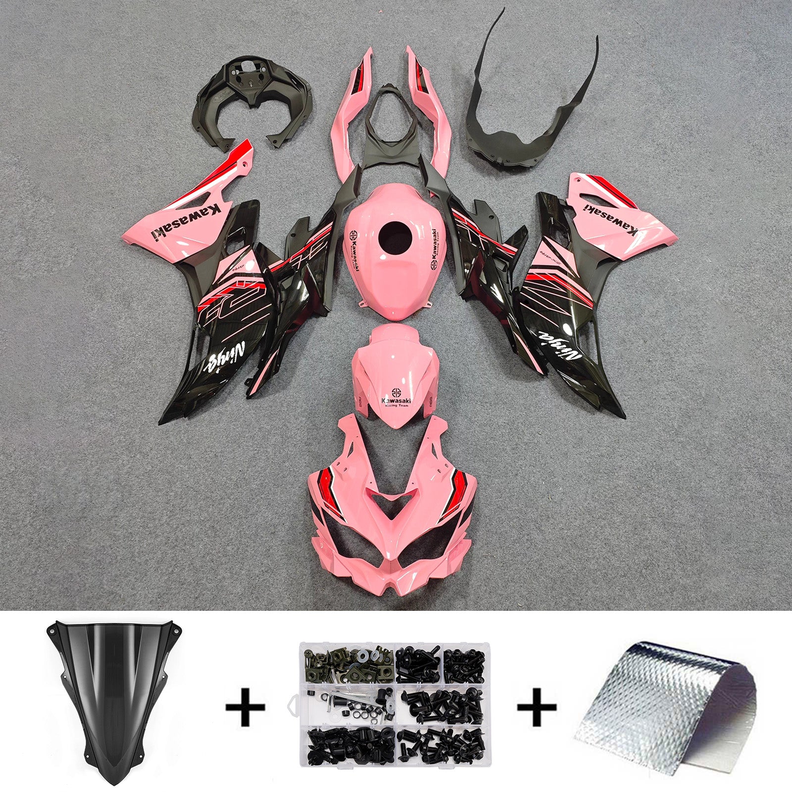 Amotopart 2019-2022 Kawasaki Ninja ZX-25R 2023-2025 Kawasaki Ninja ZX-4R/ZX-4RR Pink Black Red Fairing Kit