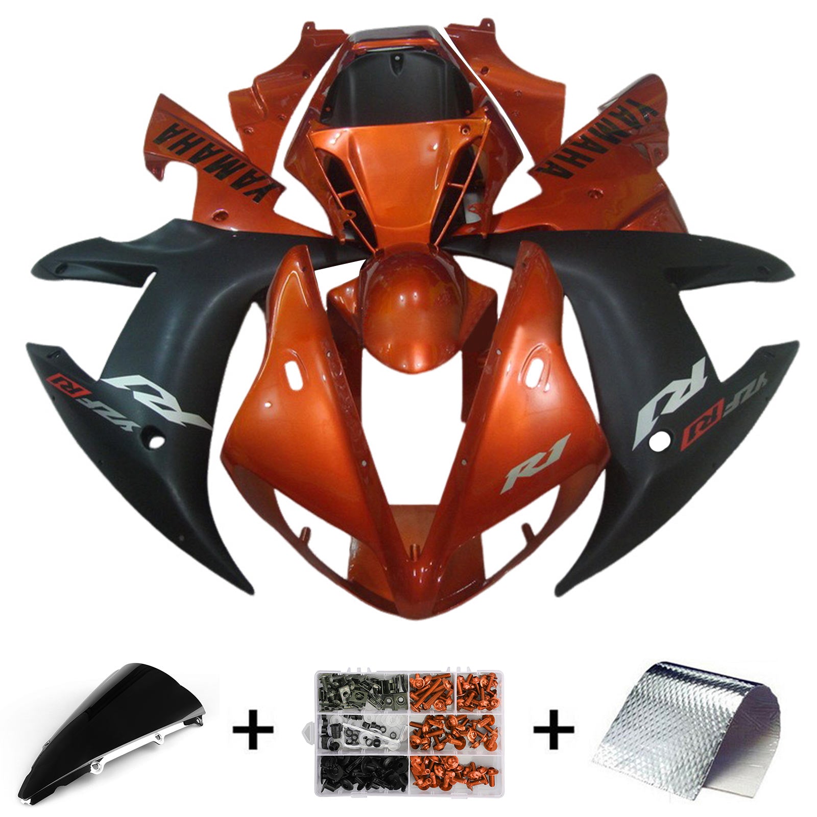 Amotopart 2002–2003 Yamaha YZF R1 Verkleidungssatz, Schwarz/Orange