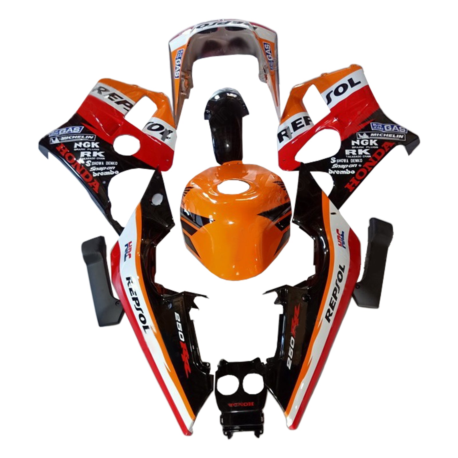 Amotopart 1988-1989 Honda CBR250RR Kit de carénage Repjol rouge et orange