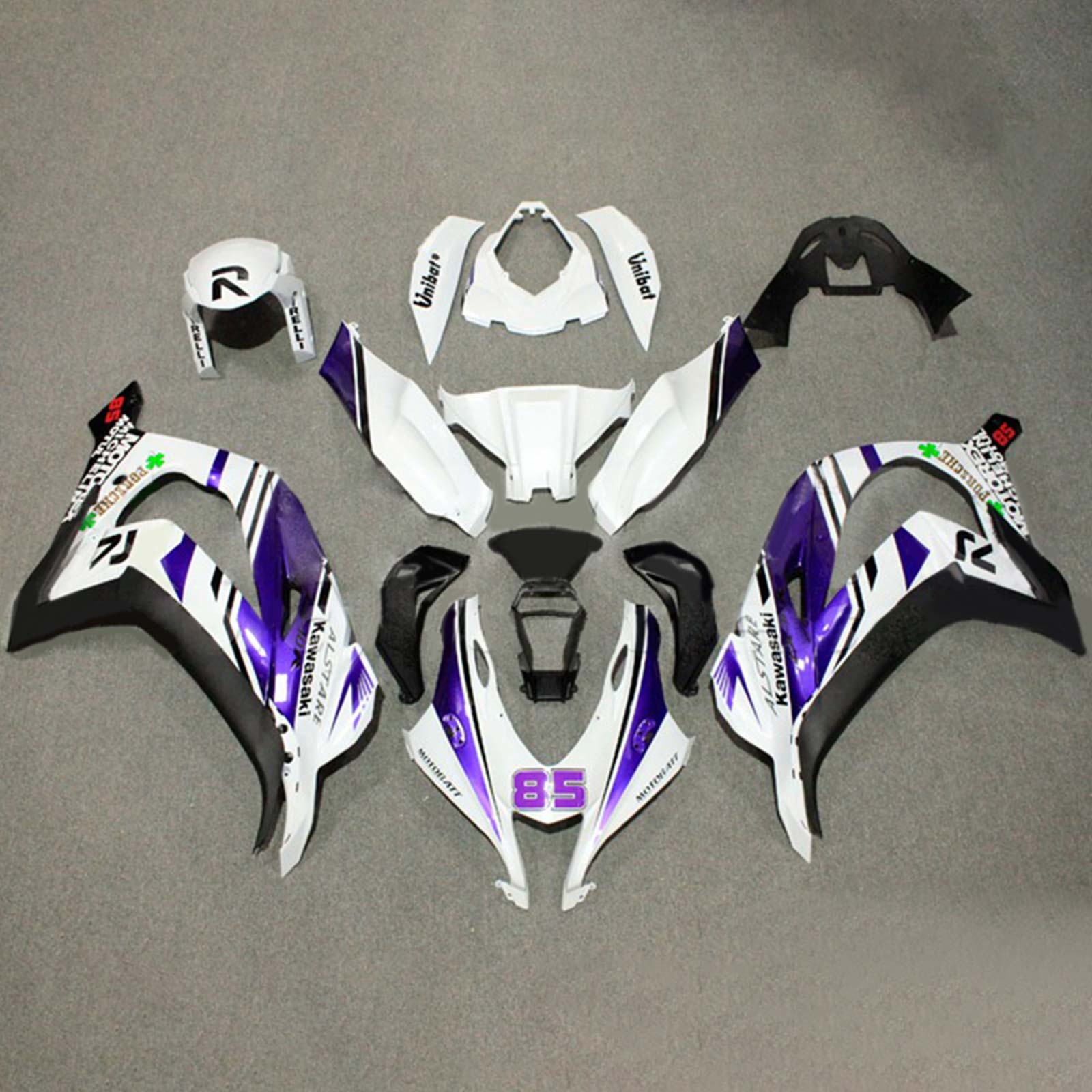 Amotopart 2016-2020 ZX10R Kawasaki Kit de carenado blanco y morado