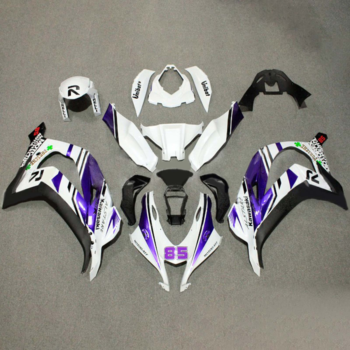 Amotopart 2016-2020 ZX10R Kawasaki White&Purple Fairing Kit