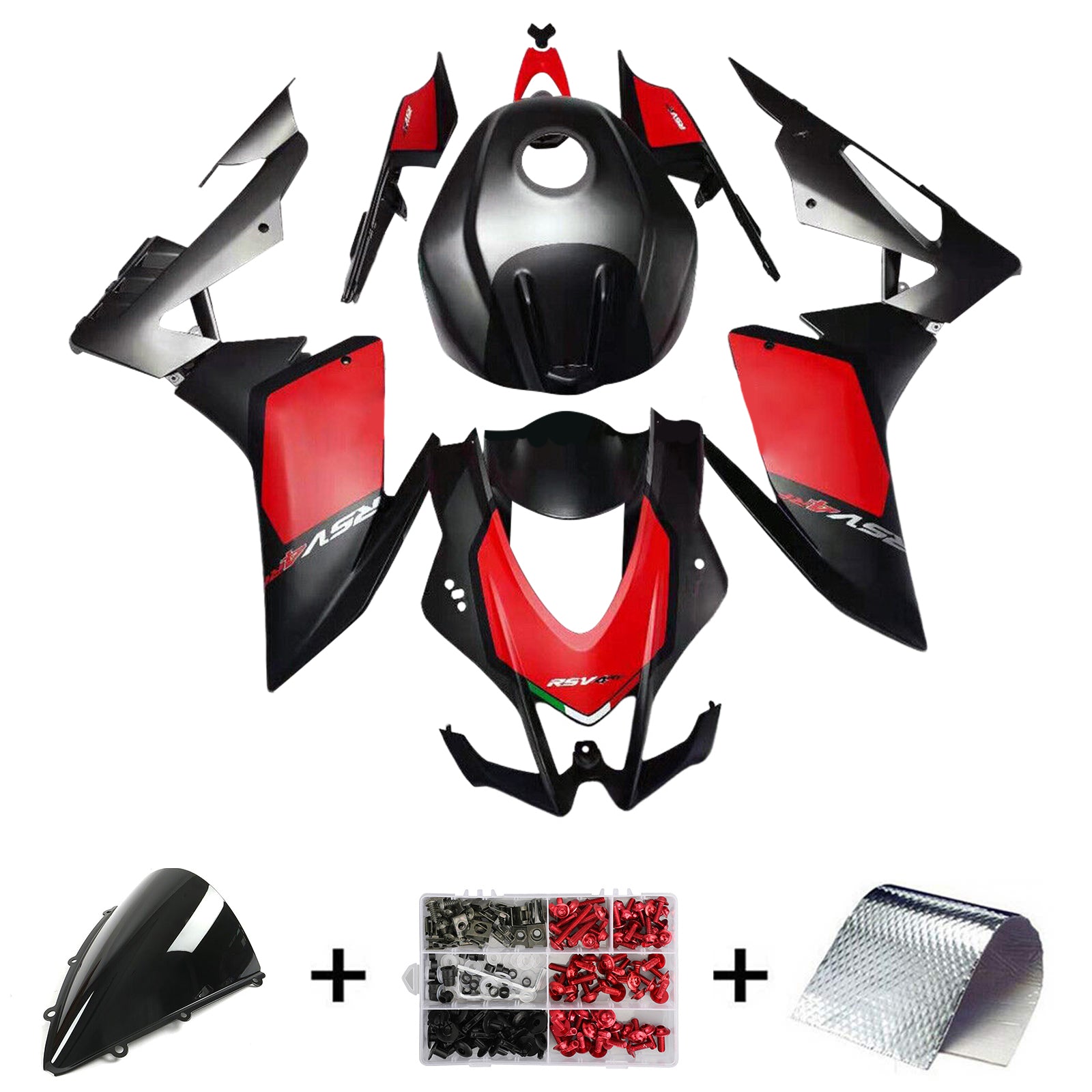 Amotopart Aprilia 2016-2020 RSV4 1000 Kit de carenado rojo mate y negro Style1