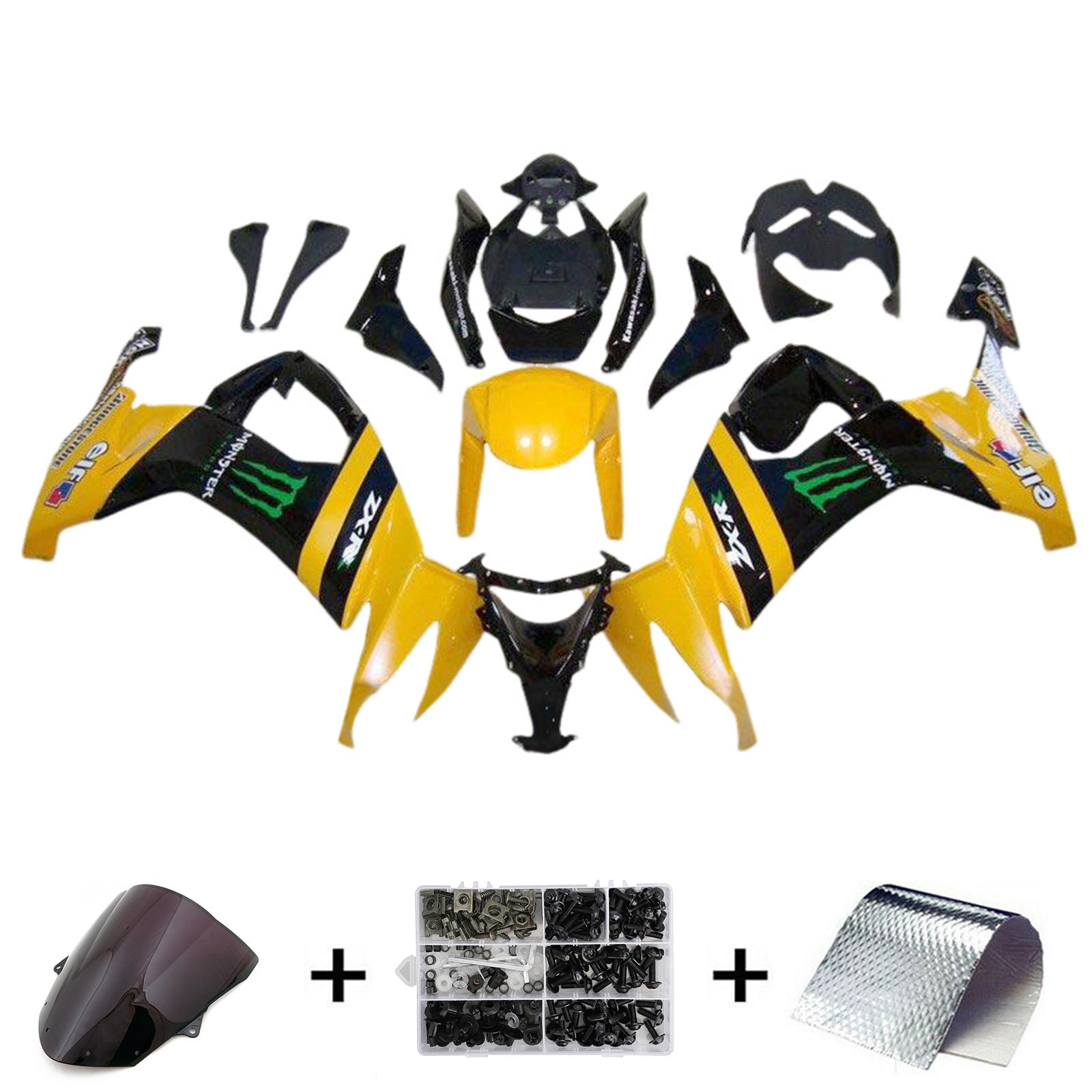 Amotopart 2008-2010 Kawasaki ZX10R Yellow Black Fairing Kit