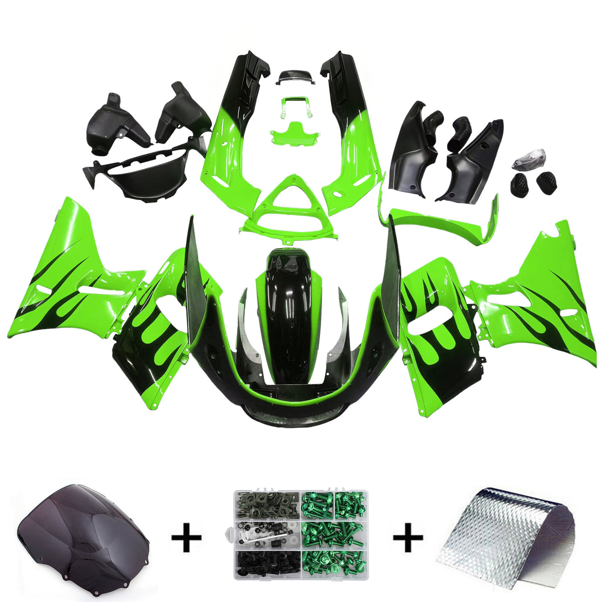 Amotopart 1993-2007 1998-2003 Kawasaki ZZR400 ZZR600 czarny zielony biały zestaw owiewki