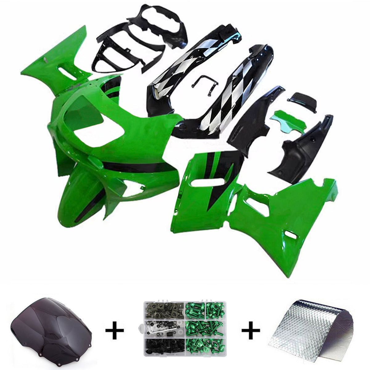 Amotopart 1993-2007 1998-2003 Kawasaki ZZR400 ZZR600 Kit carena verde nero bianco