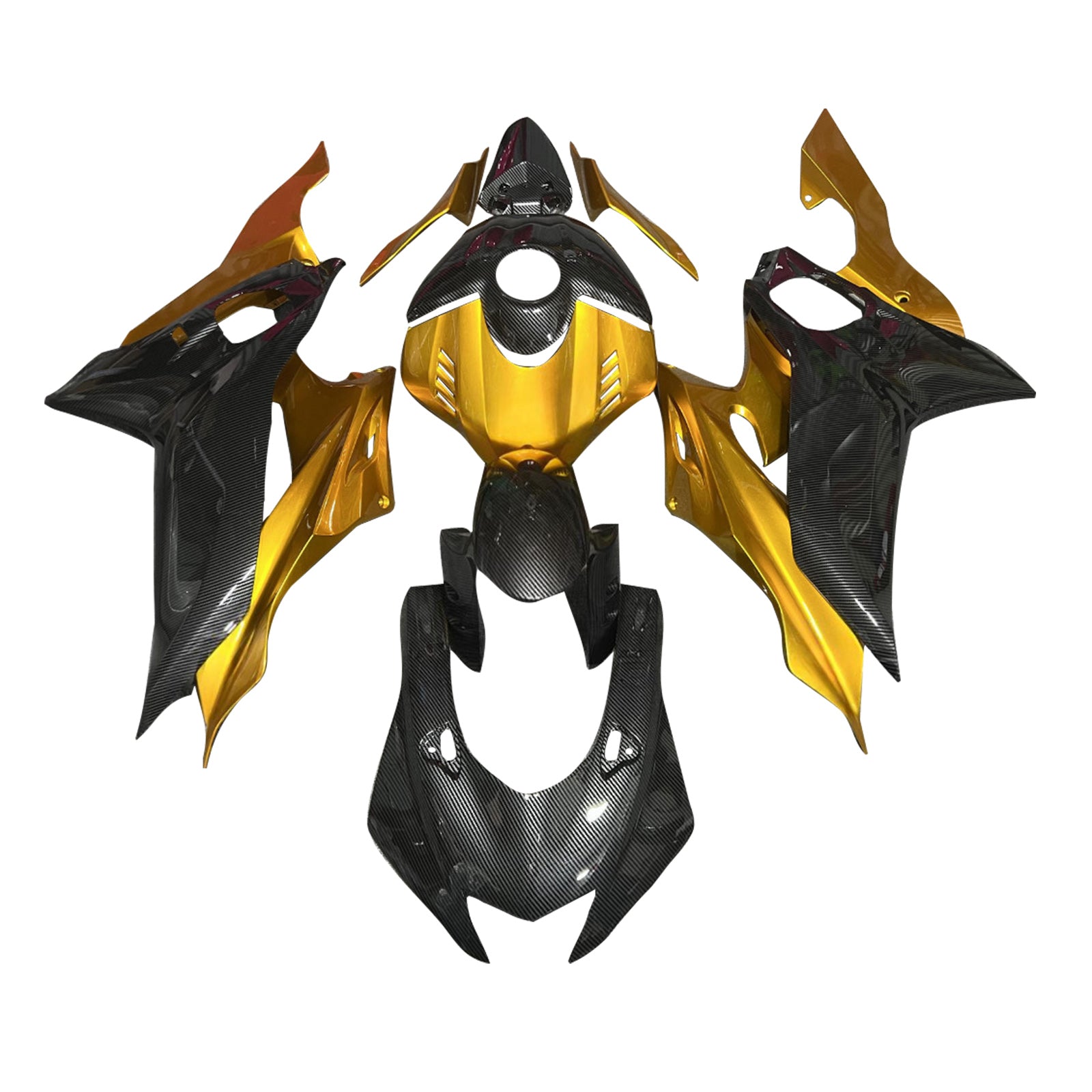 Amotopart 2017-2023 Yamaha YZF-R6 Carbon Fiber Pattern Gold Fairing Kit