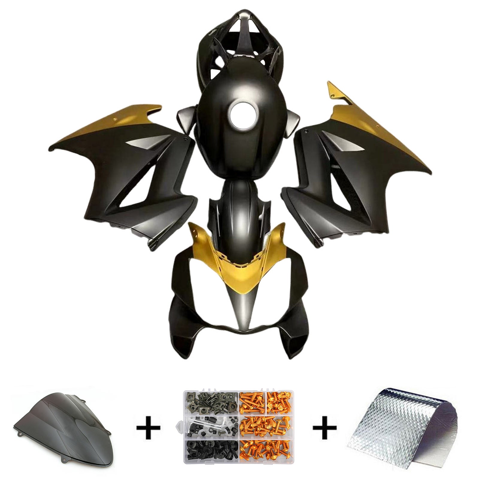 Amotopart 2008-2012 Kawasaki EX250 Ninja250R Matte Black Yellow Fairing Kit