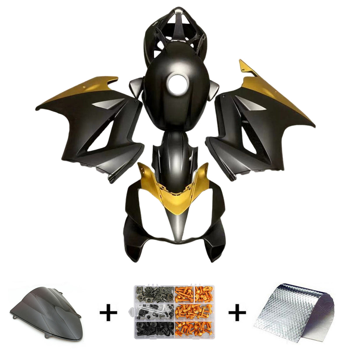 Amotopart 2008-2012 Kawasaki EX250 Ninja250R Kit de carénage noir jaune mat