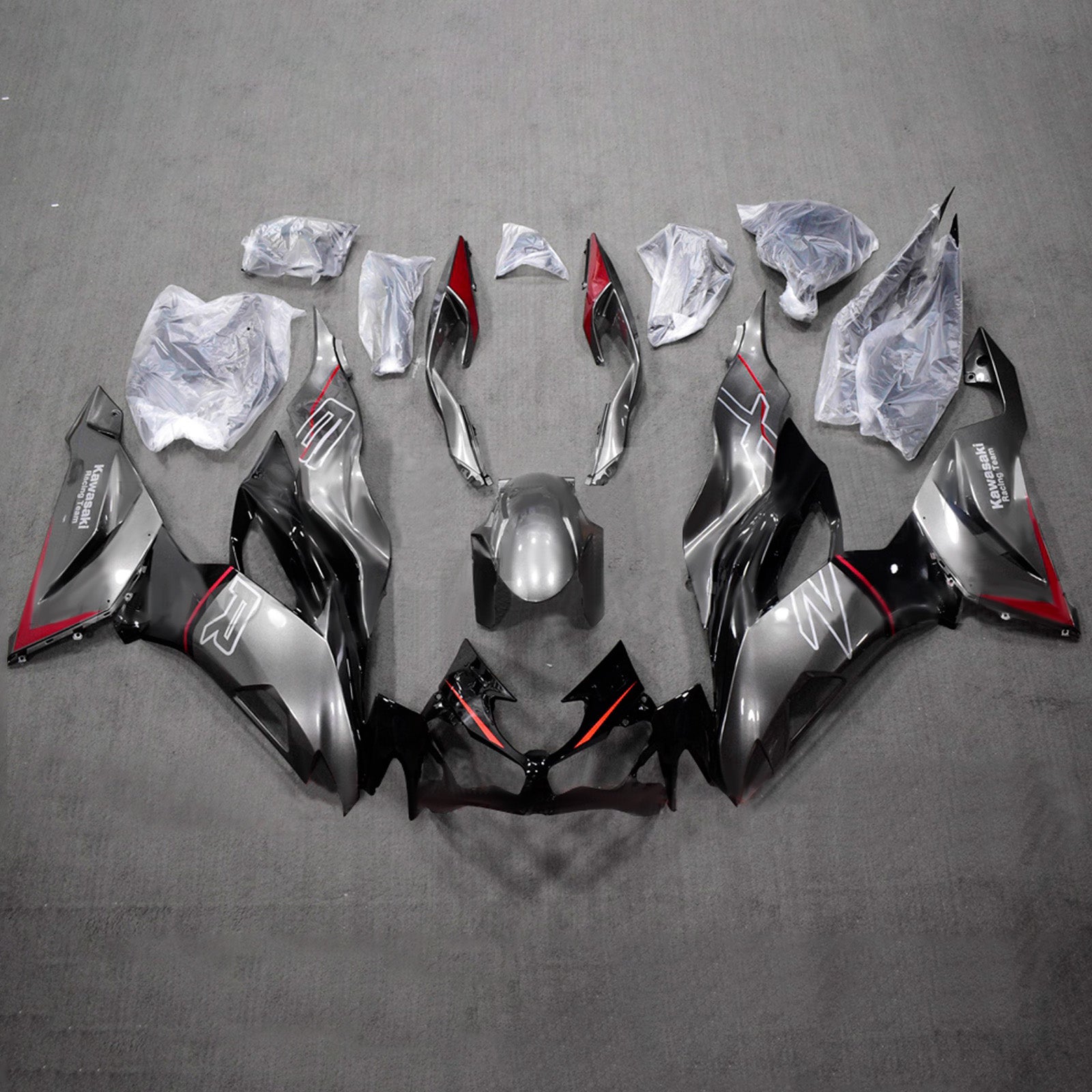 Amotopart 2019-2023 Kawasaki ZX6R Gray Black Red Fairing Kit