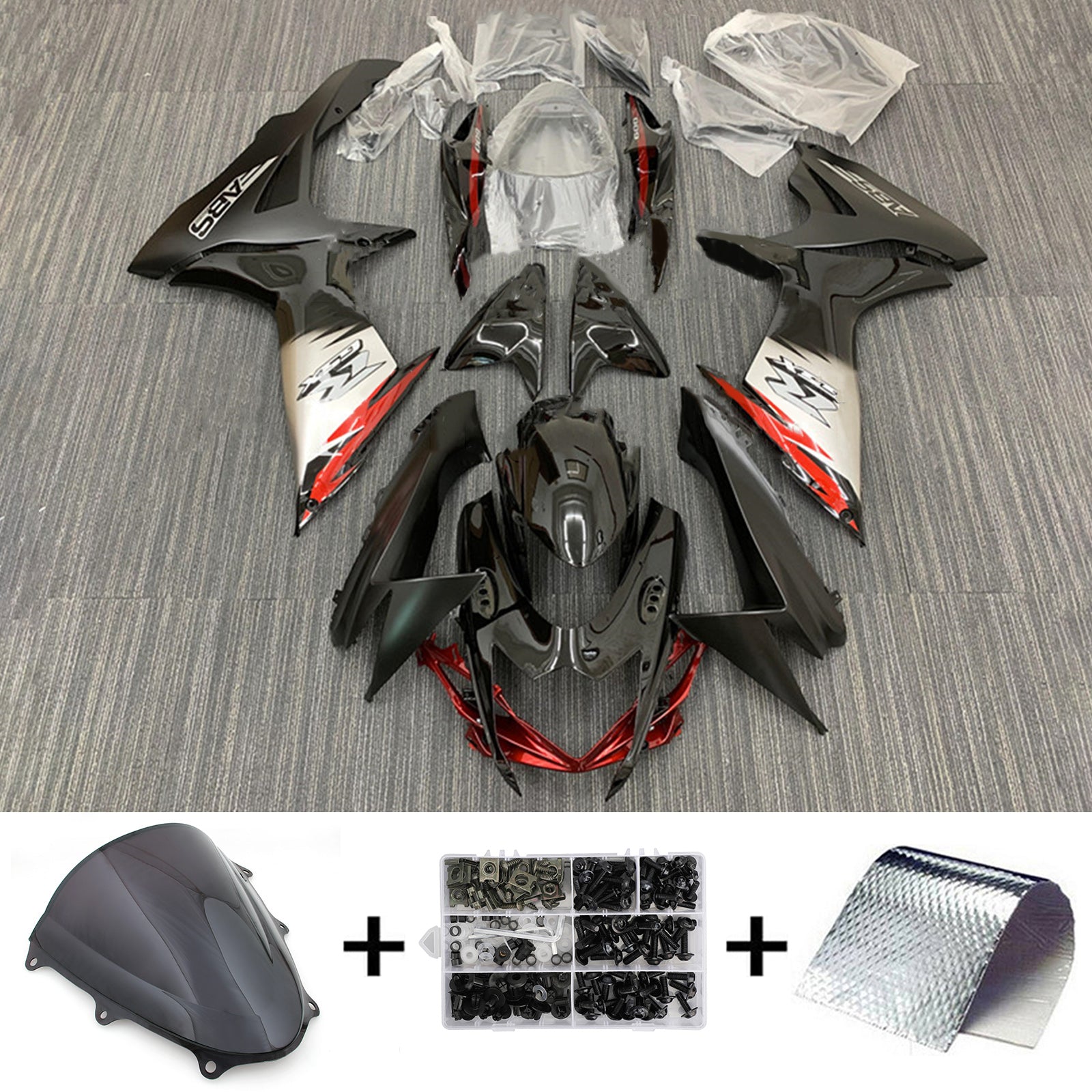 Amotopart 2011-2024 GSXR 600/750 Suzuki Black with Red Accents Fairing Kit