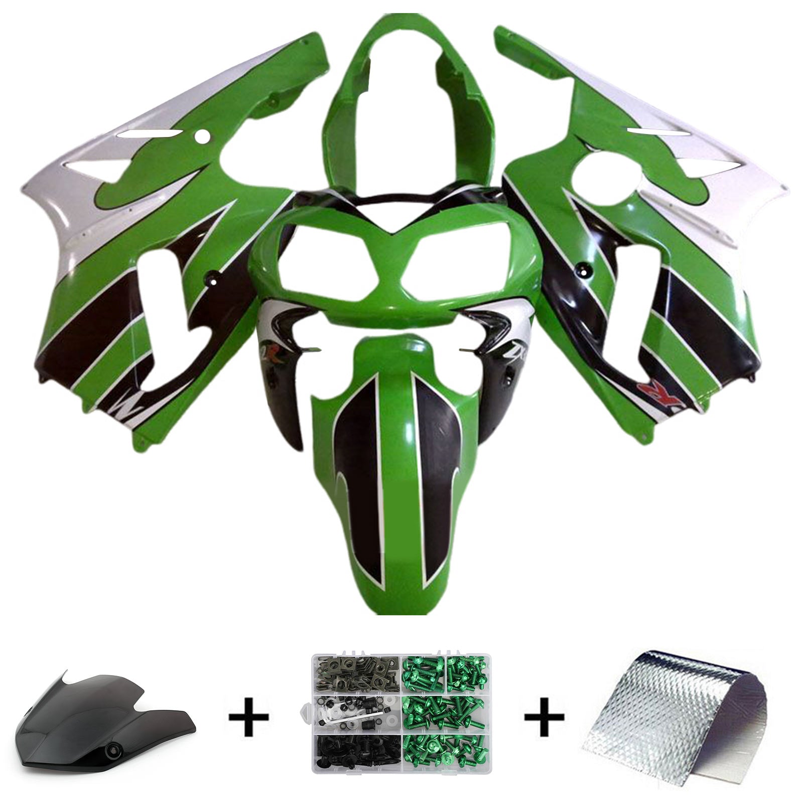 Amotopart 2002-2005  Kawasaki ZX12R Light Green Black White Fairing Kit