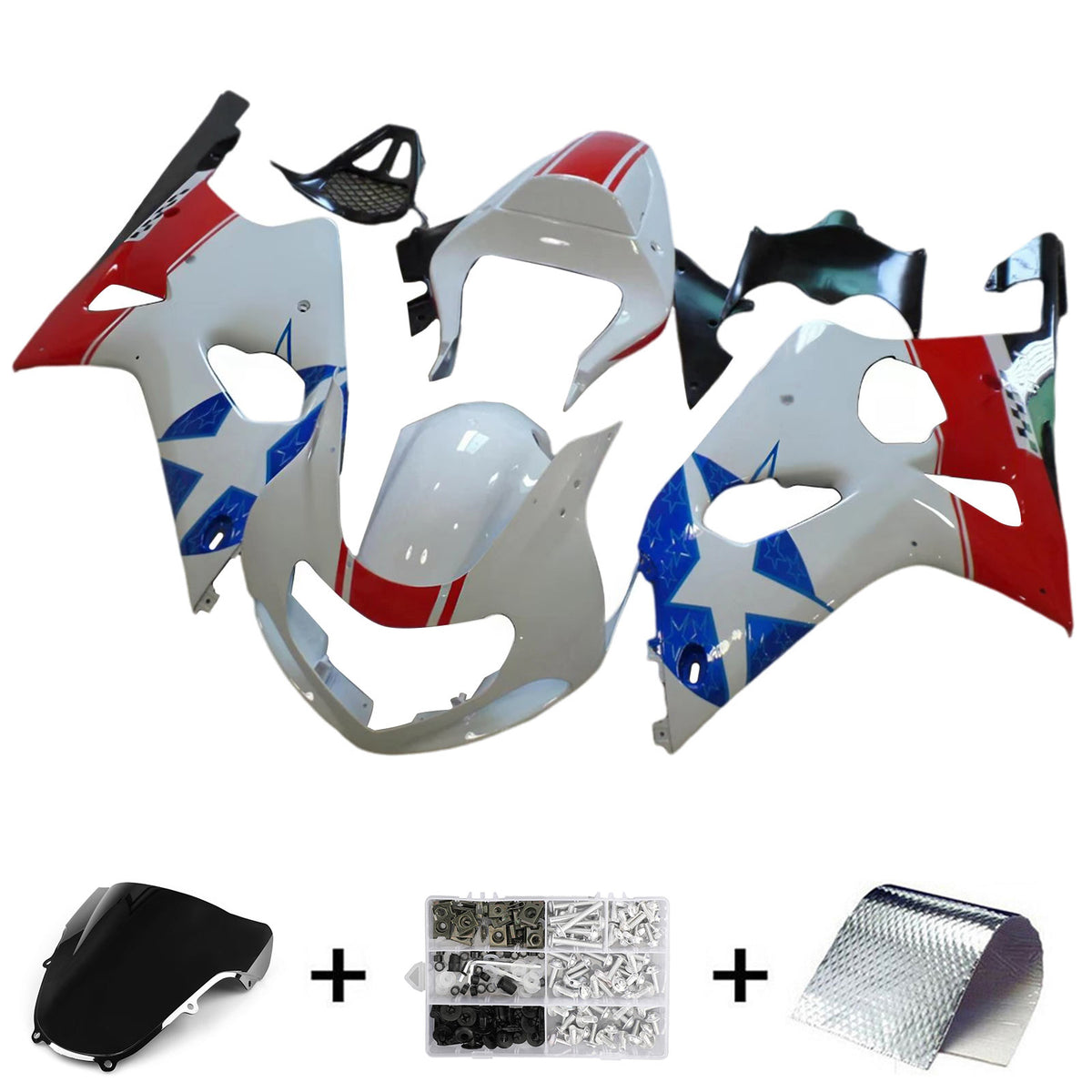Amotopart 2000–2002 Suzuki GSX-R1000 K1 K2 Grau Blau Weiß Rot Verkleidungsset