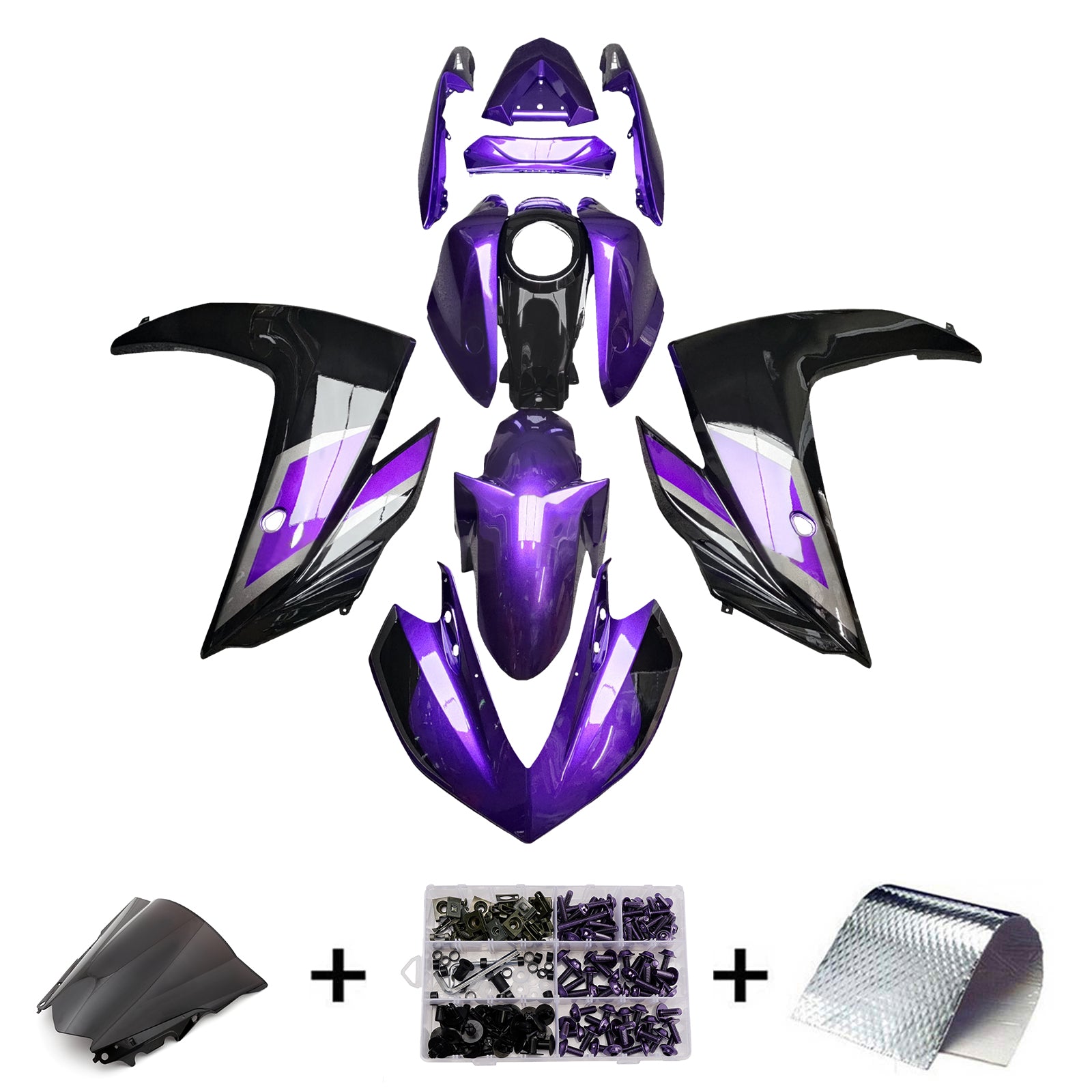 Amotopart Yamaha 2014-2018 YZF R3 2015-2017 YZF R25 Purple & Black Fairing Kit