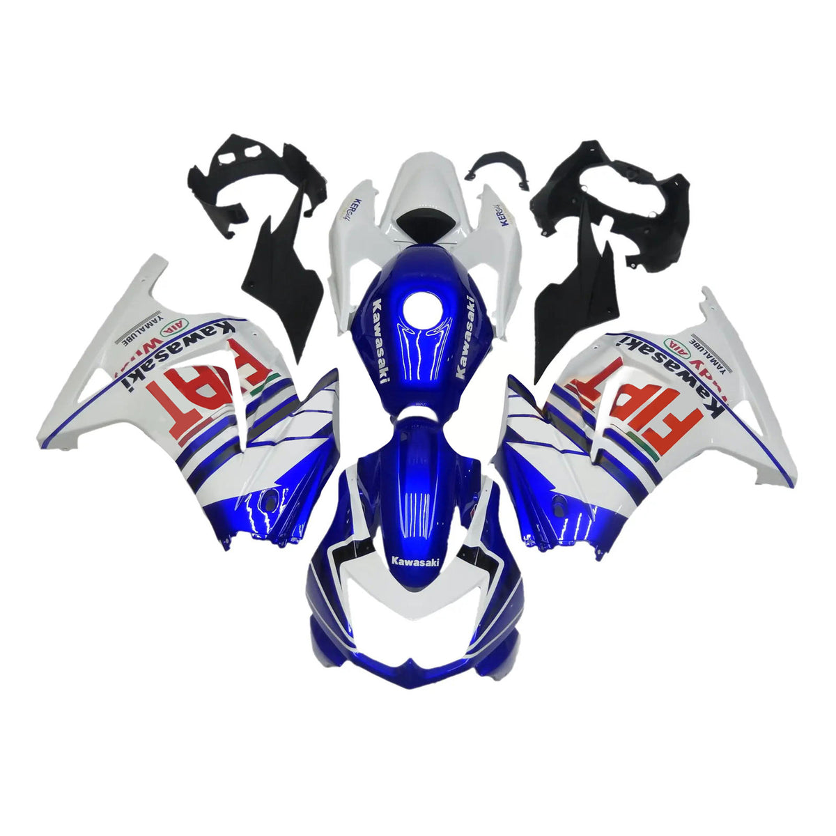 Amotopart 2008-2012 Kawasaki EX250 Ninja250R Kit de carénage noir blanc bleu et rouge