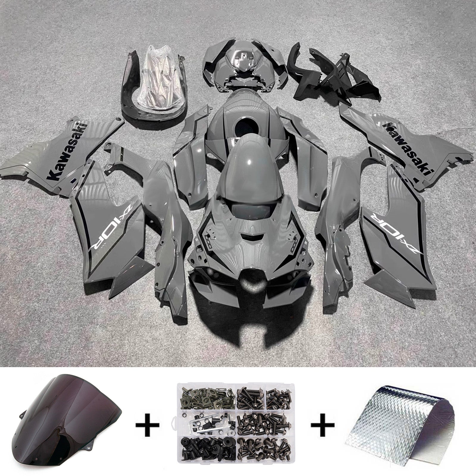 Amotopart 2024-2025 Kawasaki ZX-6R Grey Black White Fairing Kit