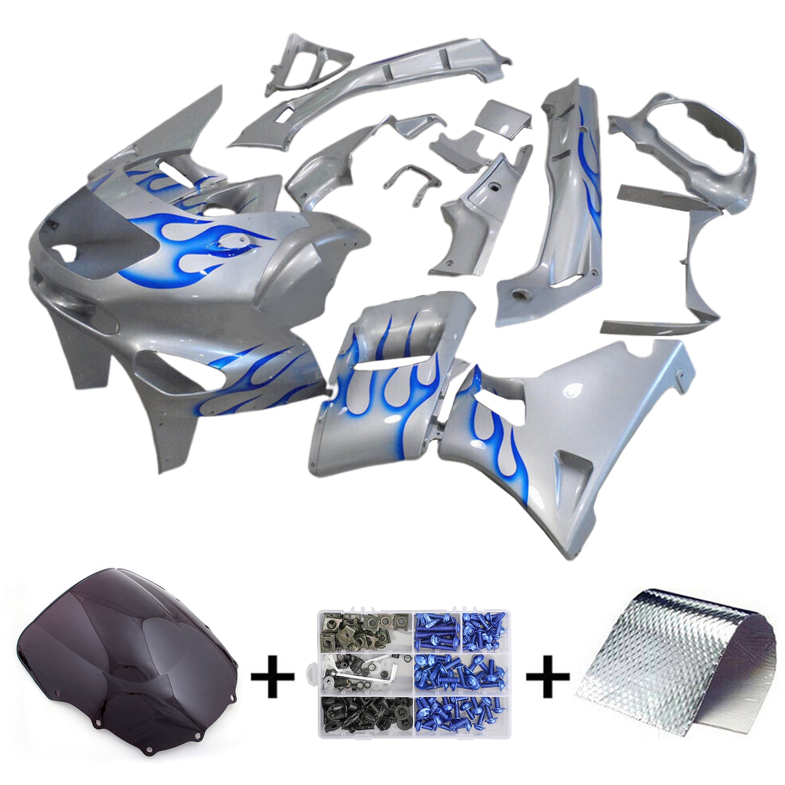 Amotopart  Kawasaki 93-07 ZZR400 & 98-03 ZZR600 White Grey Blue Fairing Kit