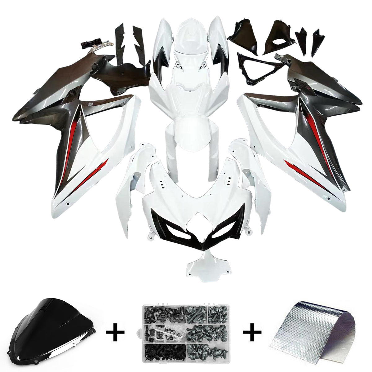 Amotopart 2008-2010 Suzuki GSX-R600 750 K8 Black White Fairing Kit