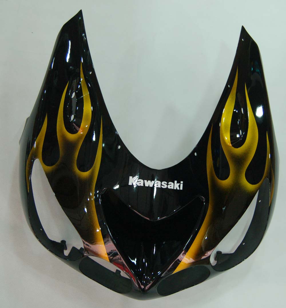 Amotopart 2006-2011 Kawasaki ZX14R Black with Yellow Flame Fairing Kit