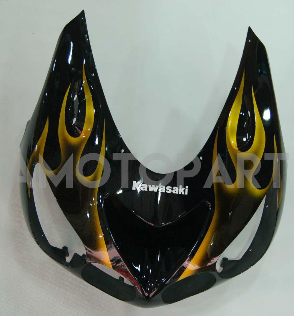Amotopart 2006-2011 Kawasaki ZX14R Black with Yellow Flame Fairing Kit