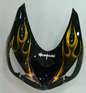 Amotopart 2006–2011 Kawasaki ZX14R Schwarz mit gelber Flamme Verkleidungsset