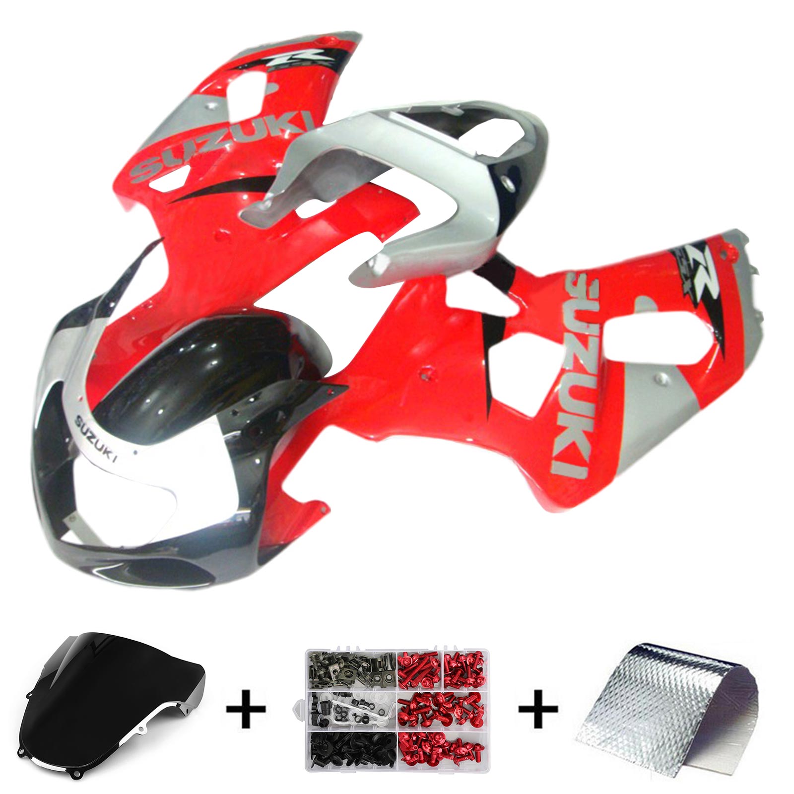 Amotopart Suzuki 01-03 GSXR600 & 00-03 GSXR750 Red Grey Fairing Kit