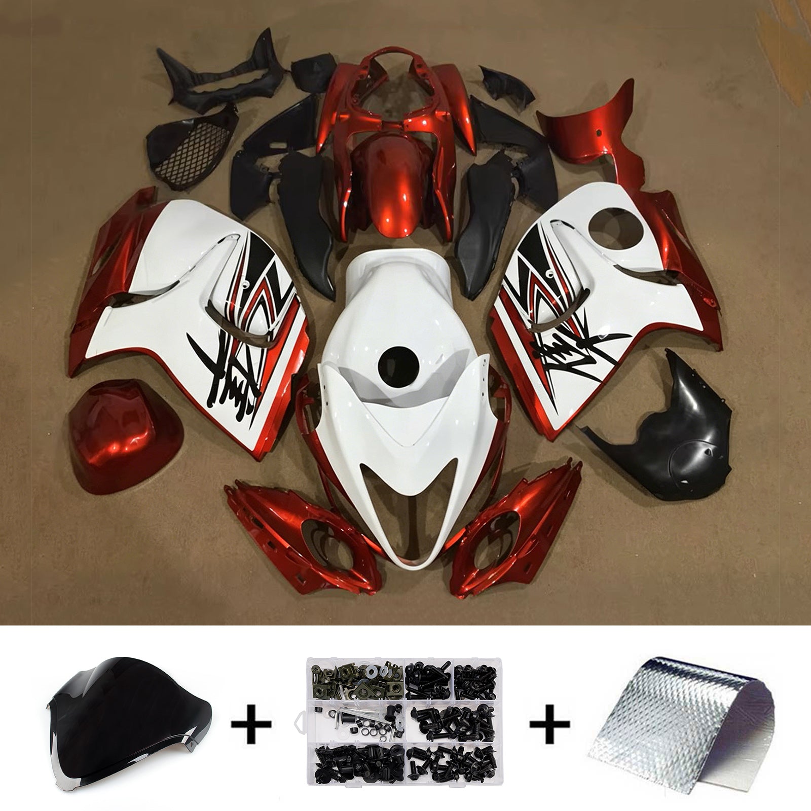 Amotopart 2008-2020 Suzuki Hayabusa GSX1300R White/Red Fairing Kit