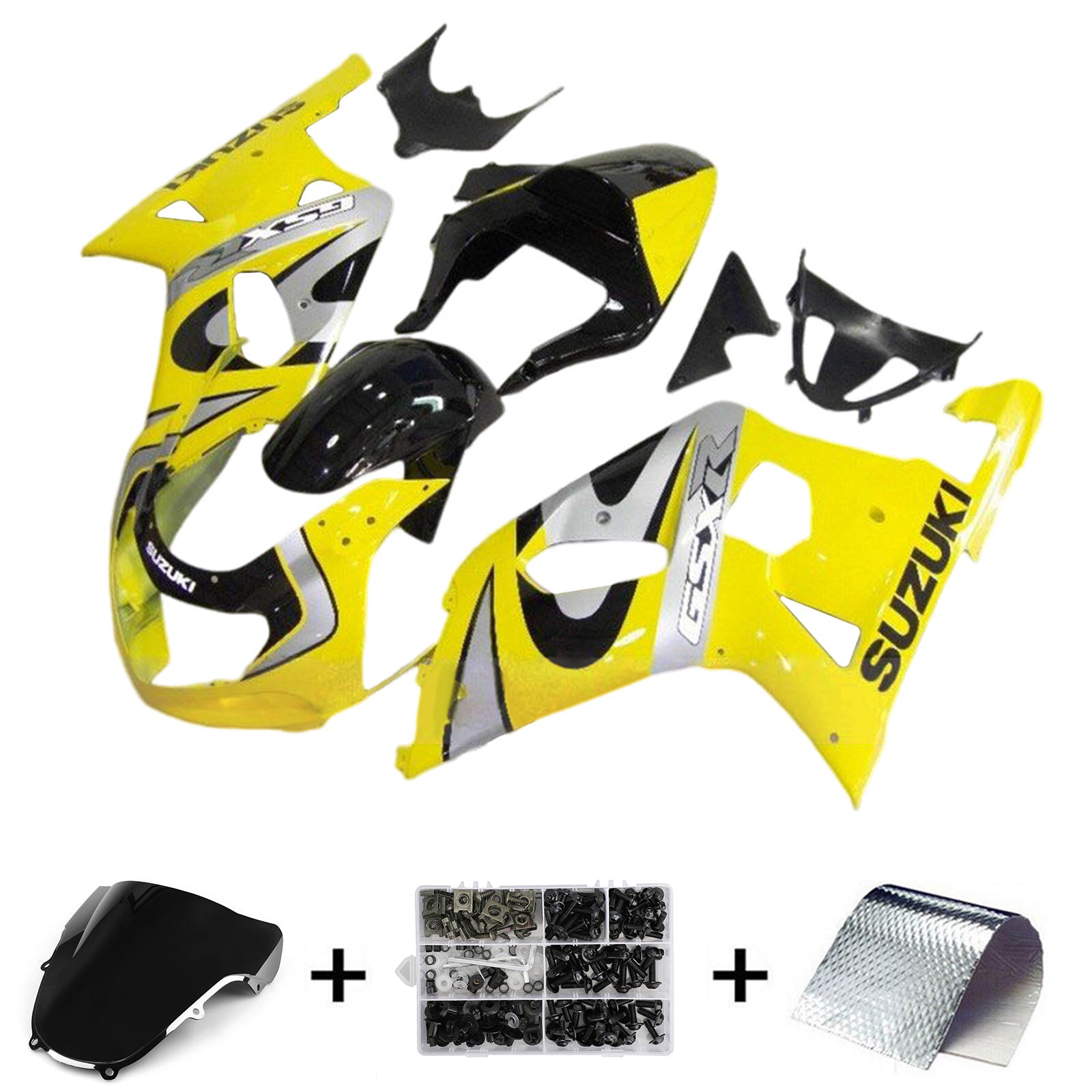 Amotopart 2001-2003 GSXR600 2000-2003 GSXR750 K1 スズキ イエロー&ブラック フェアリングキット