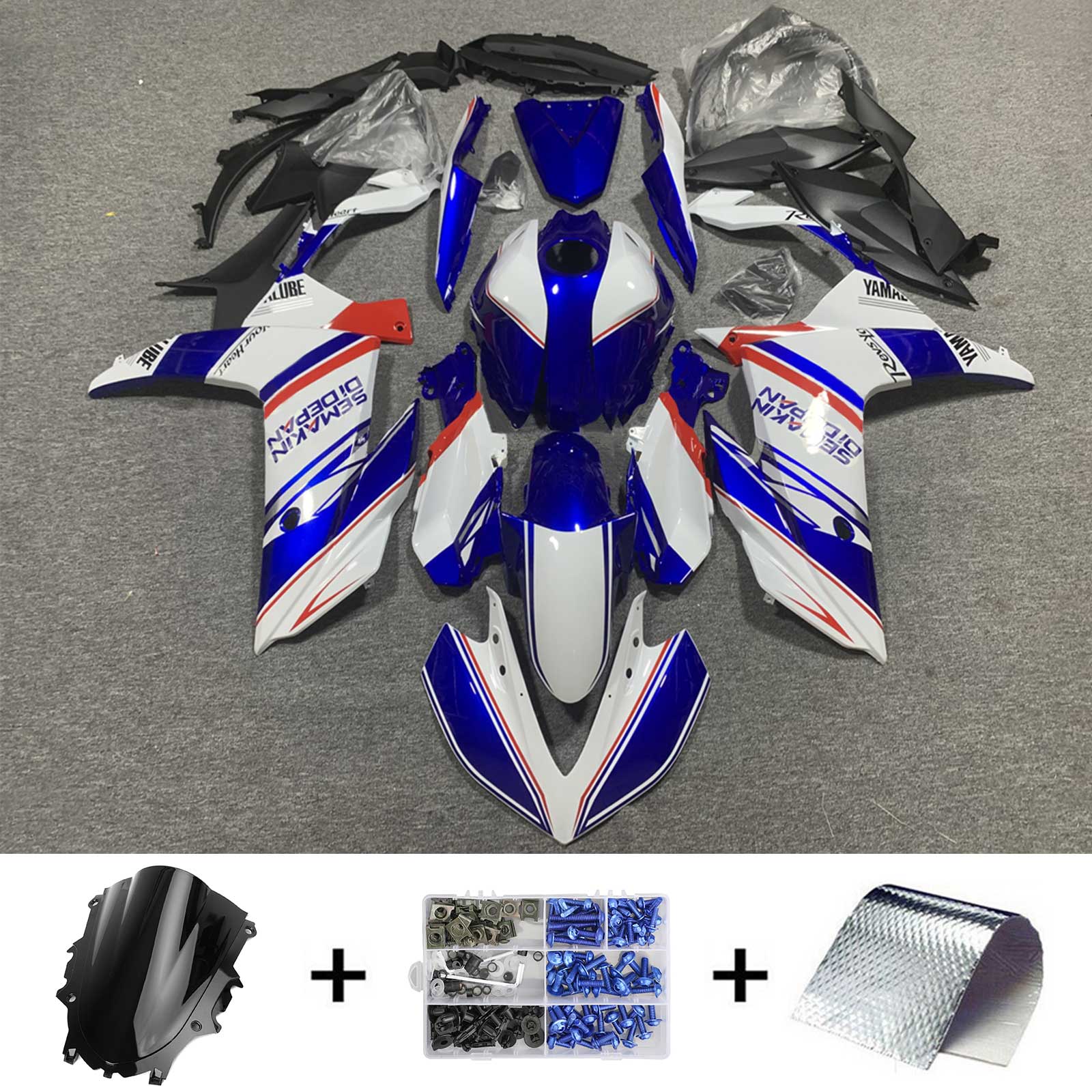 Amotopart 2022-2024 Yamaha YZF-R3 R25 Bleu Style7 Kit de carénage