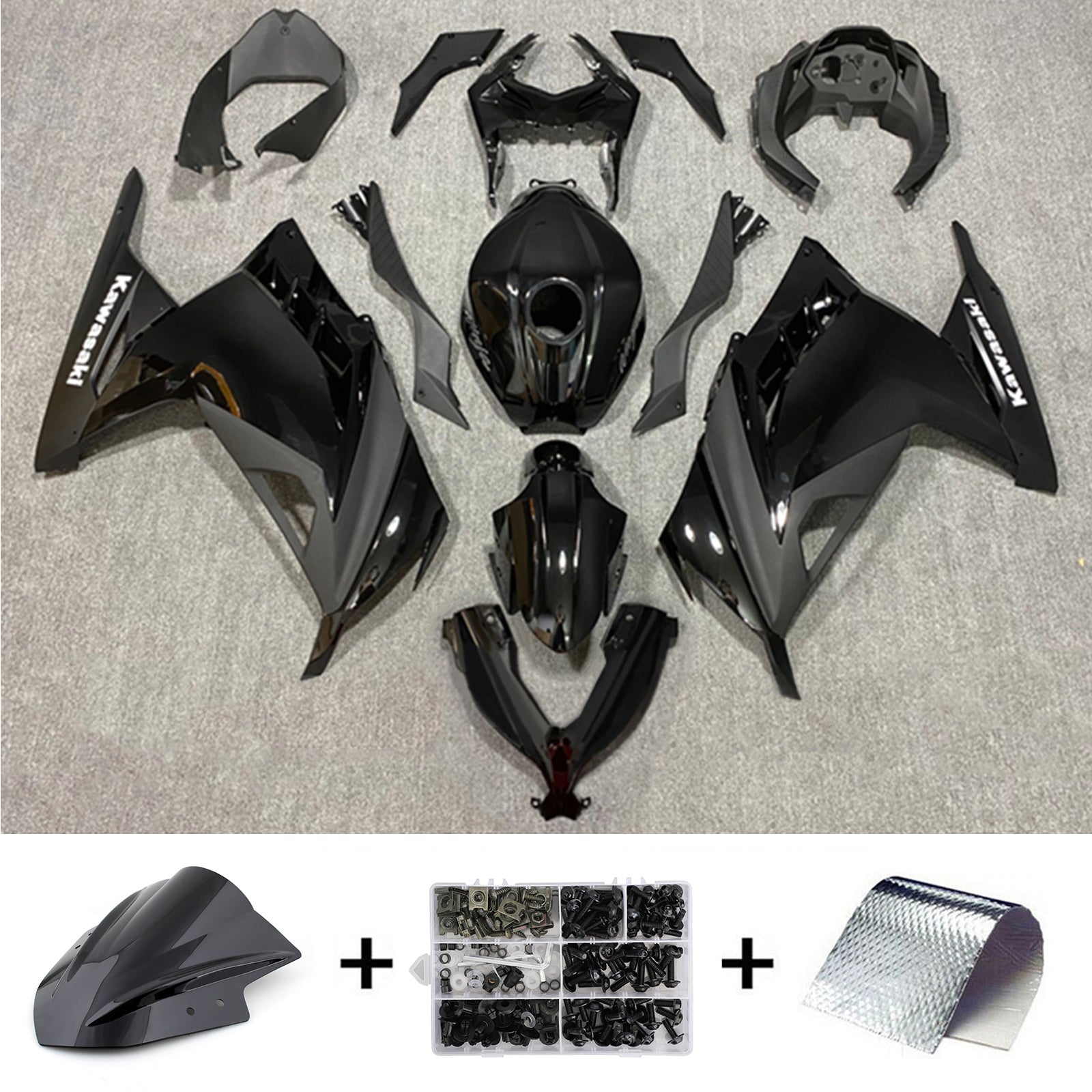 Amotopart 2013-2024 Kawasaki EX300/Ninja300 グロス&マットブラック フェアリングキット