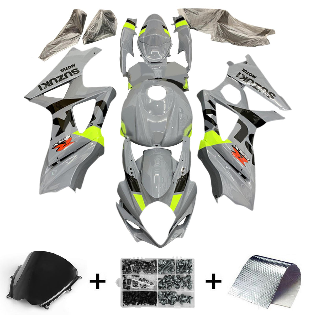 Amotopart 2007-2008 Suzuki GSXR1000 K7 Kit de carénage gris et jaune Style3