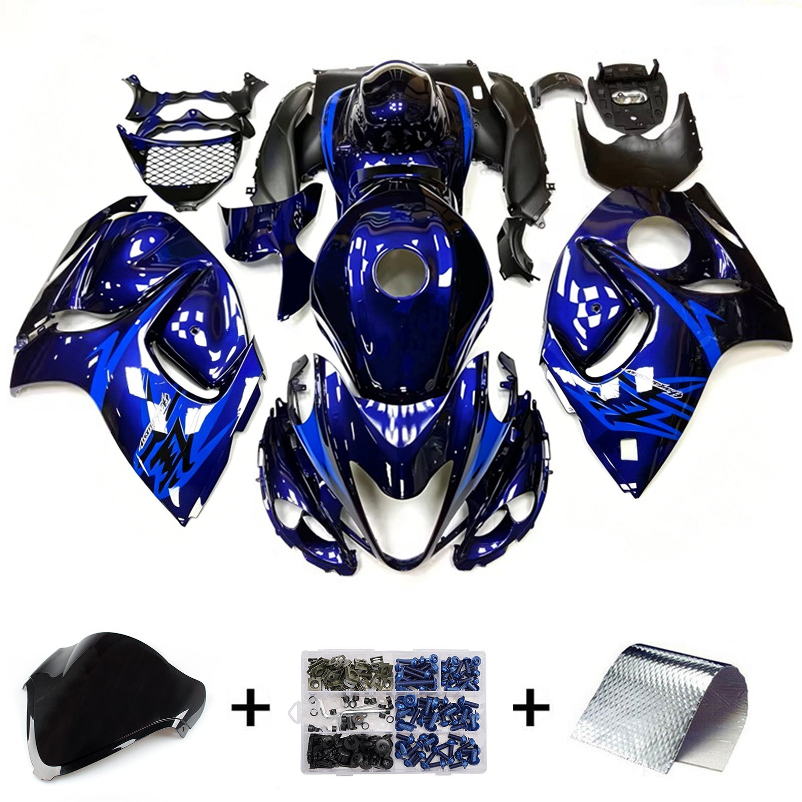 Amotopart 2008-2020 Suzuki Hayabusa GSX1300R Sort/Blå Fairing Kit