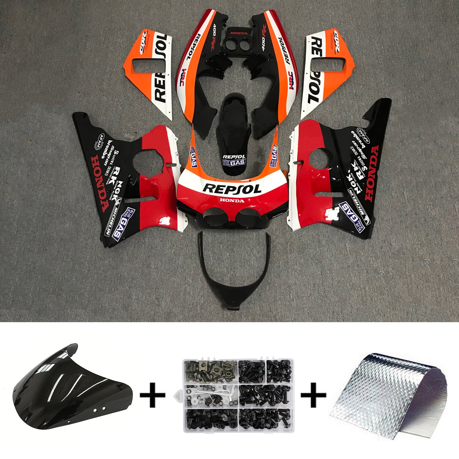 Amotopart 1987-1989 Honda CBR400RR NC23 Kit de carénage orange et rouge Repjol