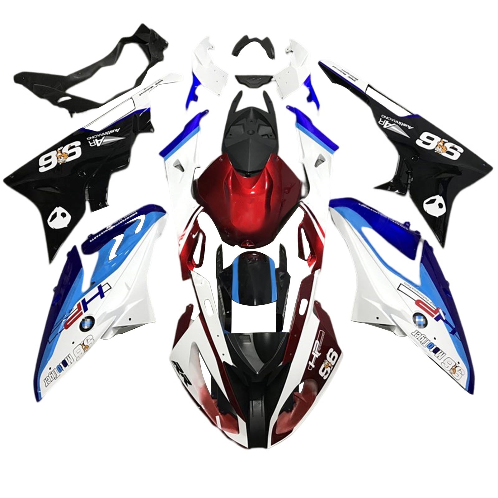 Amotopart BMW S1000RR 2017-2018 Kit de carénage bleu et rouge Style 5