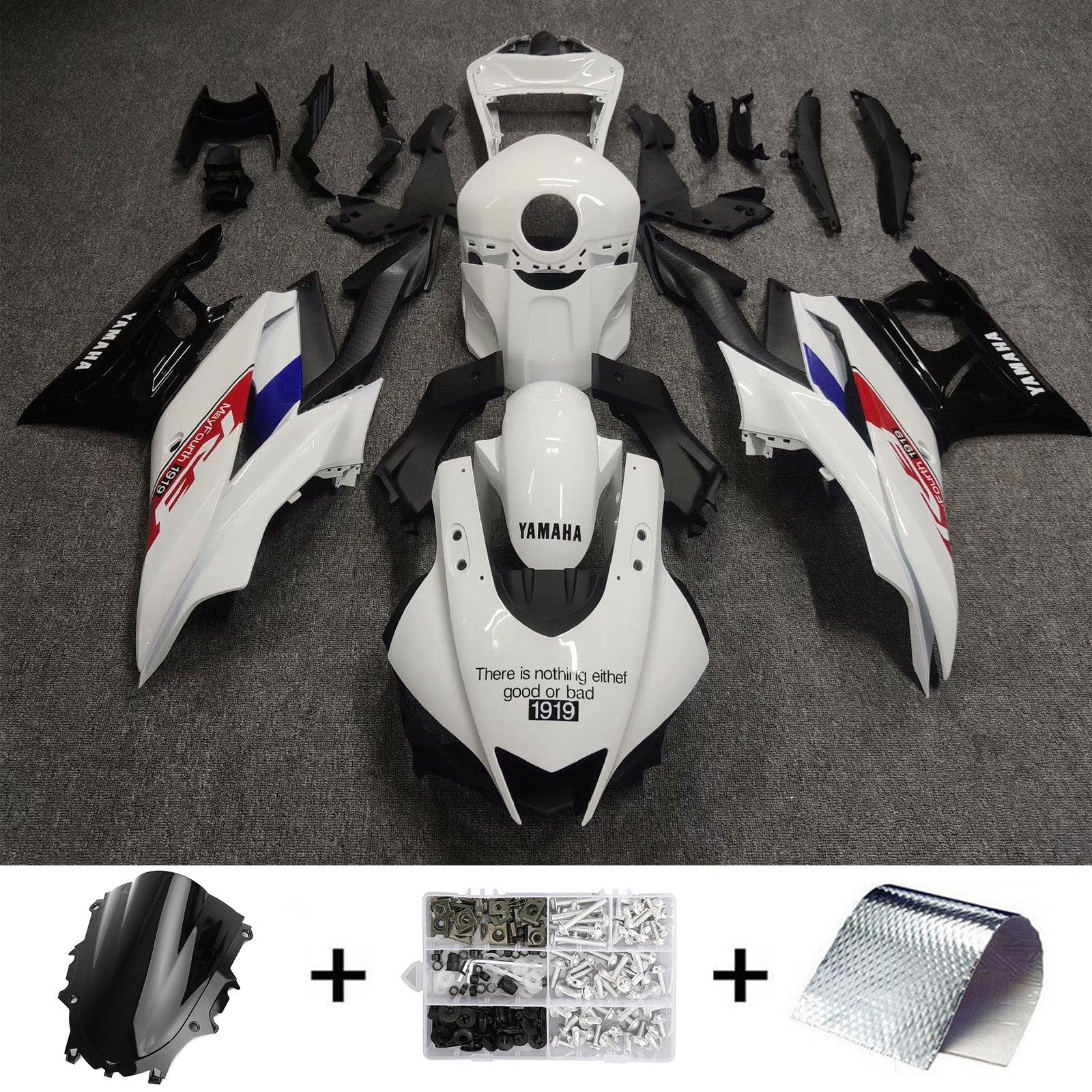 Amotopart 2022-2024 Yamaha YZF-R3 y R25 Kit de carenado blanco negro