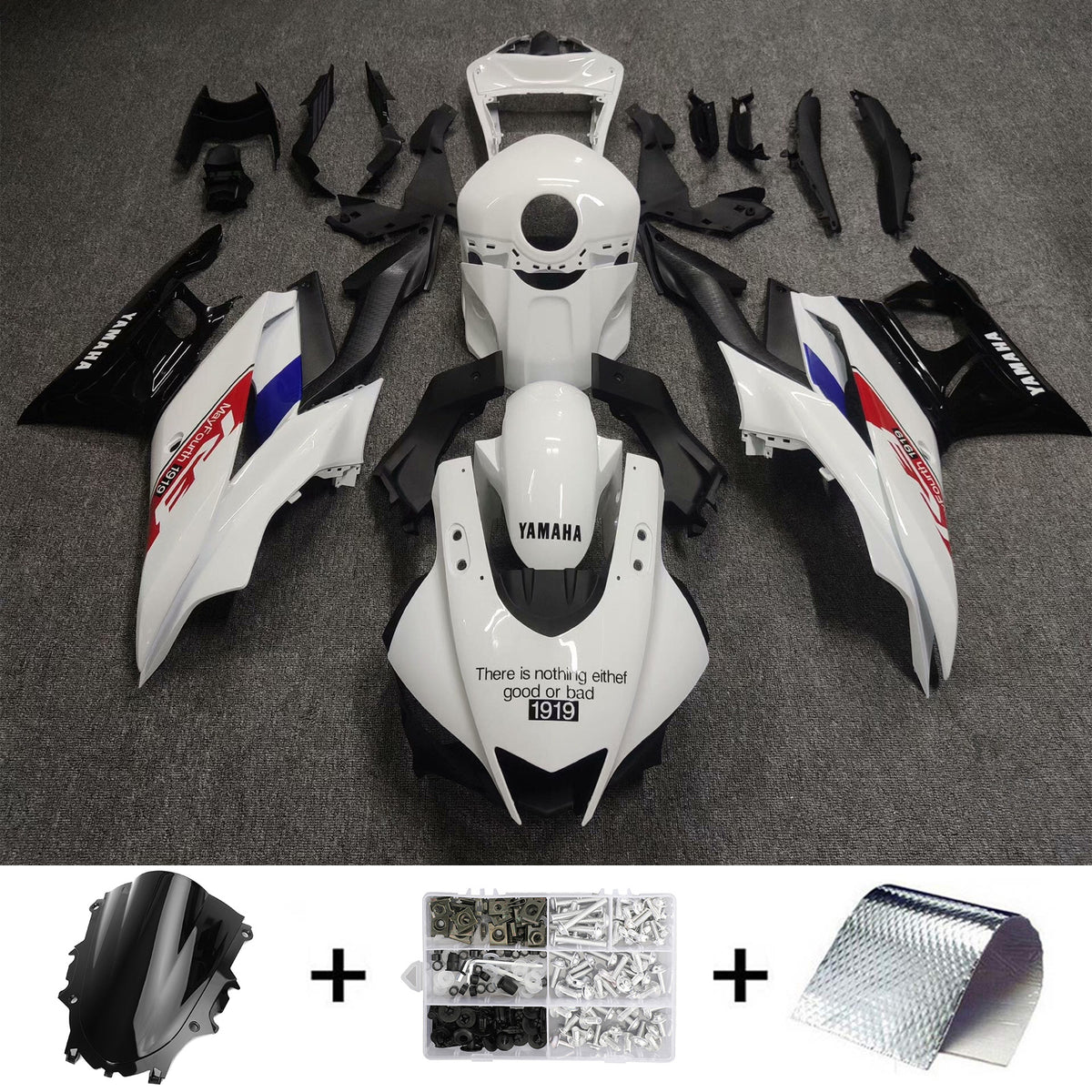 Amotopart 2019-2021 Yamaha YZF-R3 R25 White Black Fairing Kit