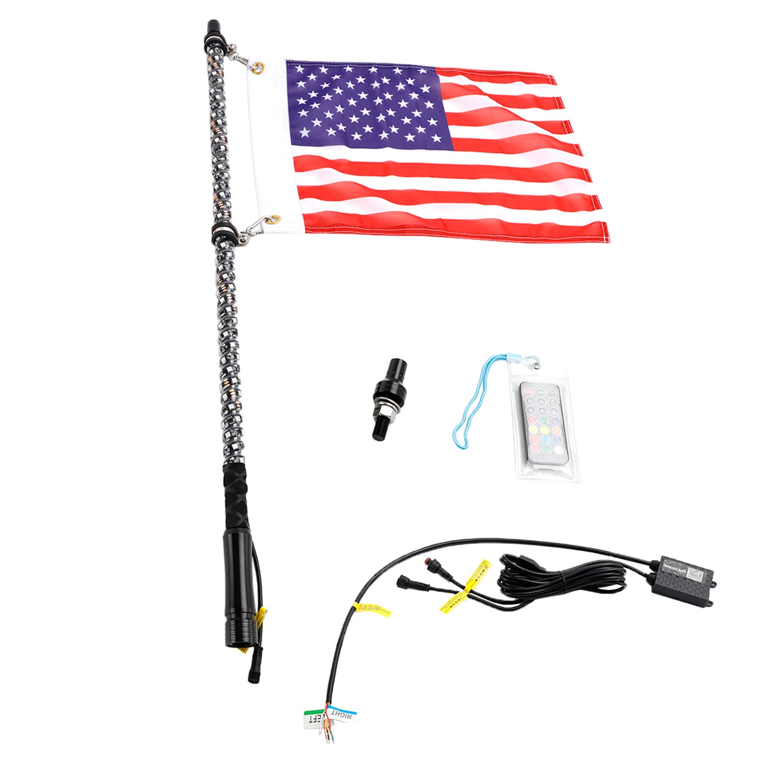 Polaris UTV ATV 4ft RGB LED APP Whip Lights Antenna W/ Flag Remote Control