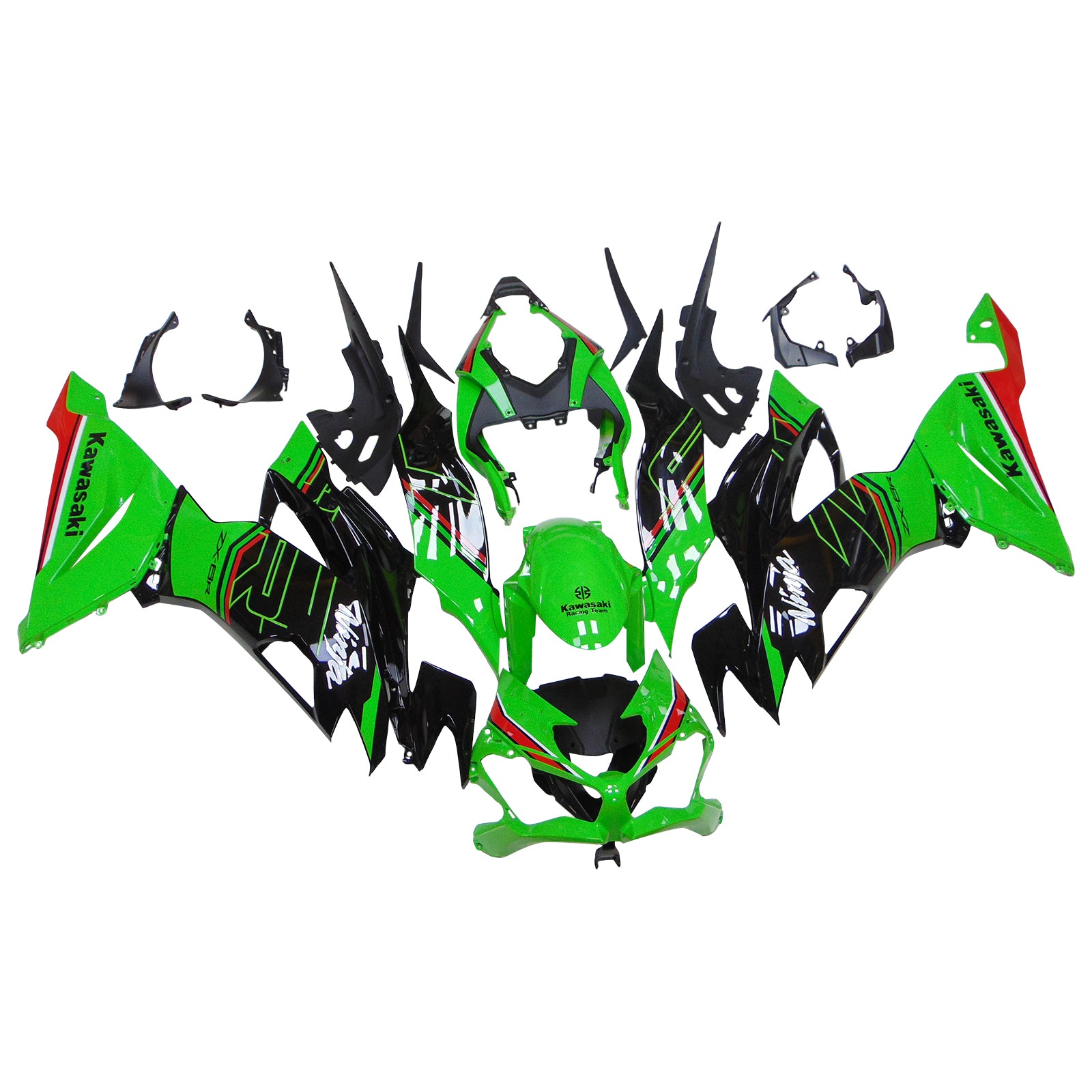 Amotopart 2019-2023 Kawasaki ZX6R Green Black Fairing Kit