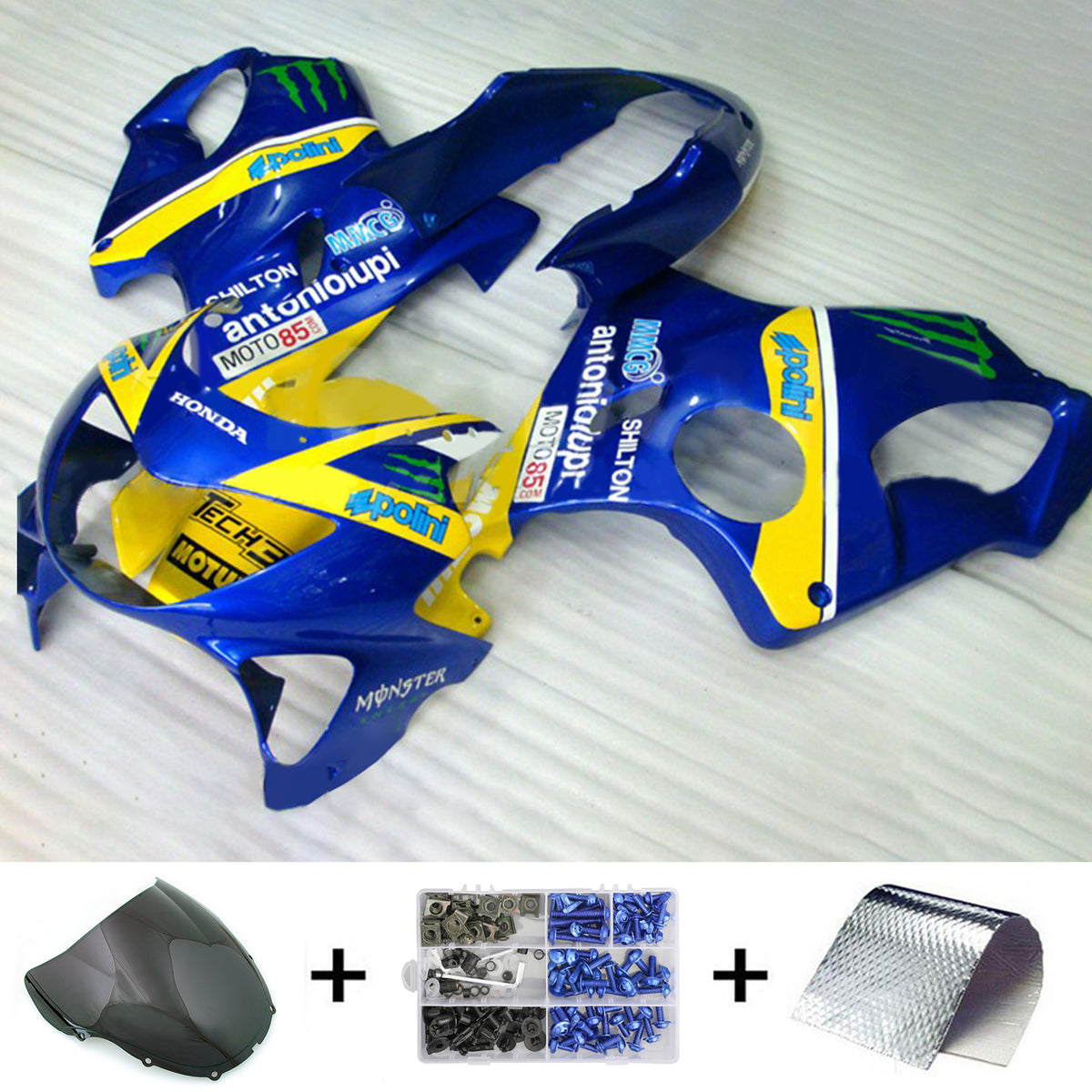 Amotopart 1999-2000 CBR600 F4 Honda Kit de carenado azul y amarillo