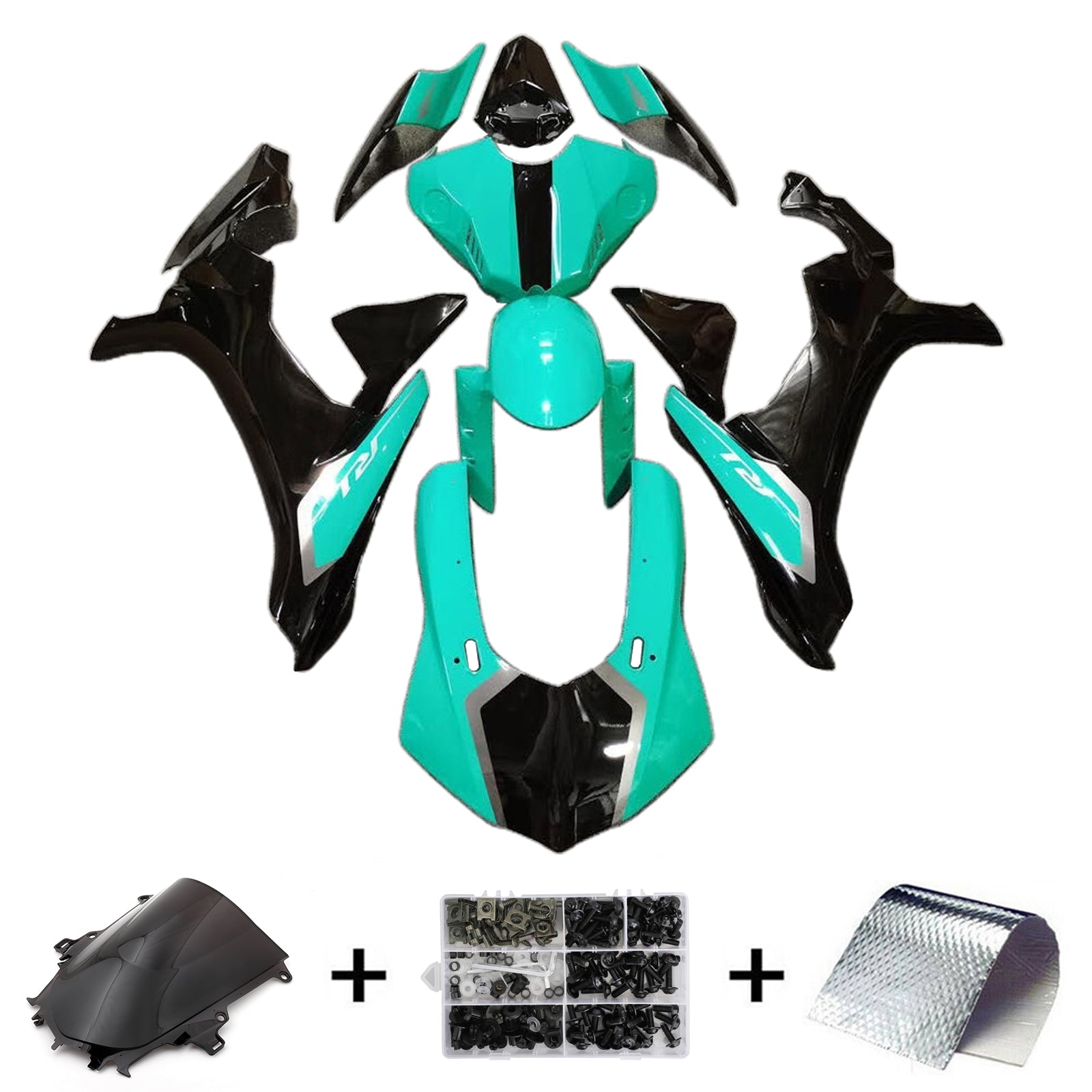 Amotopart 2020-2024 Yamaha YZF R1 Kit de carénage bleu clair noir