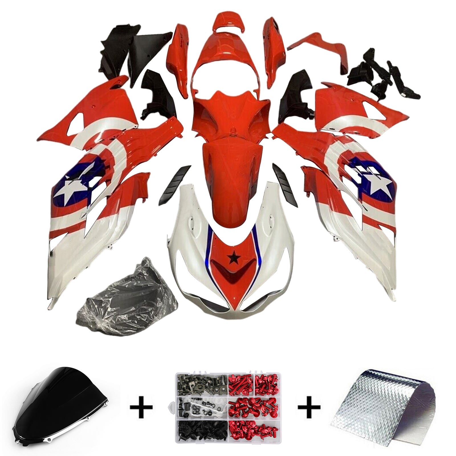 Amotopart 2012-2022 Kawasaki ZX14R ZZR1400 Kit de carénage étoile orange noir blanc