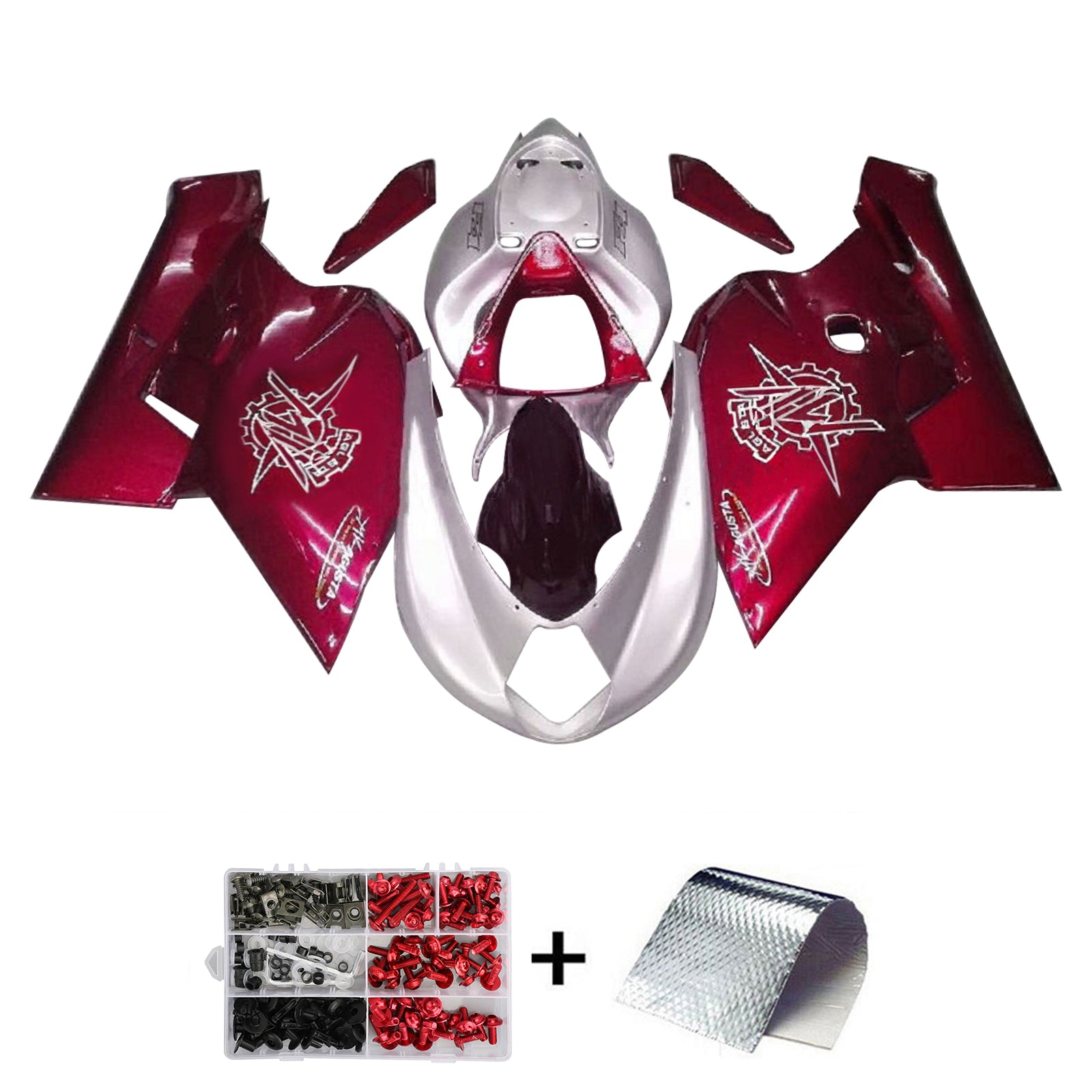 Amotopart 2005-2006 MV Agusta F4 1000 Kit de carenado rojo y plateado Style1