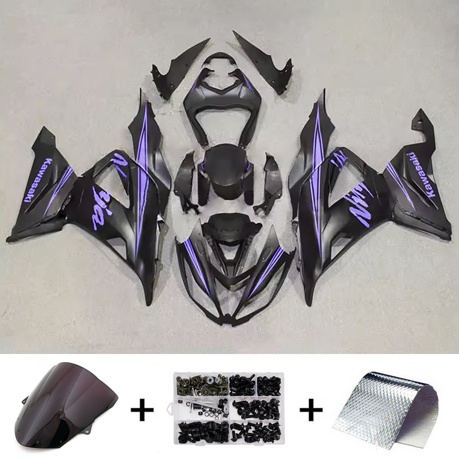 Amotopart 2013-2018 Kawasaki ZX6R 636 Black Purple Fairing Kit