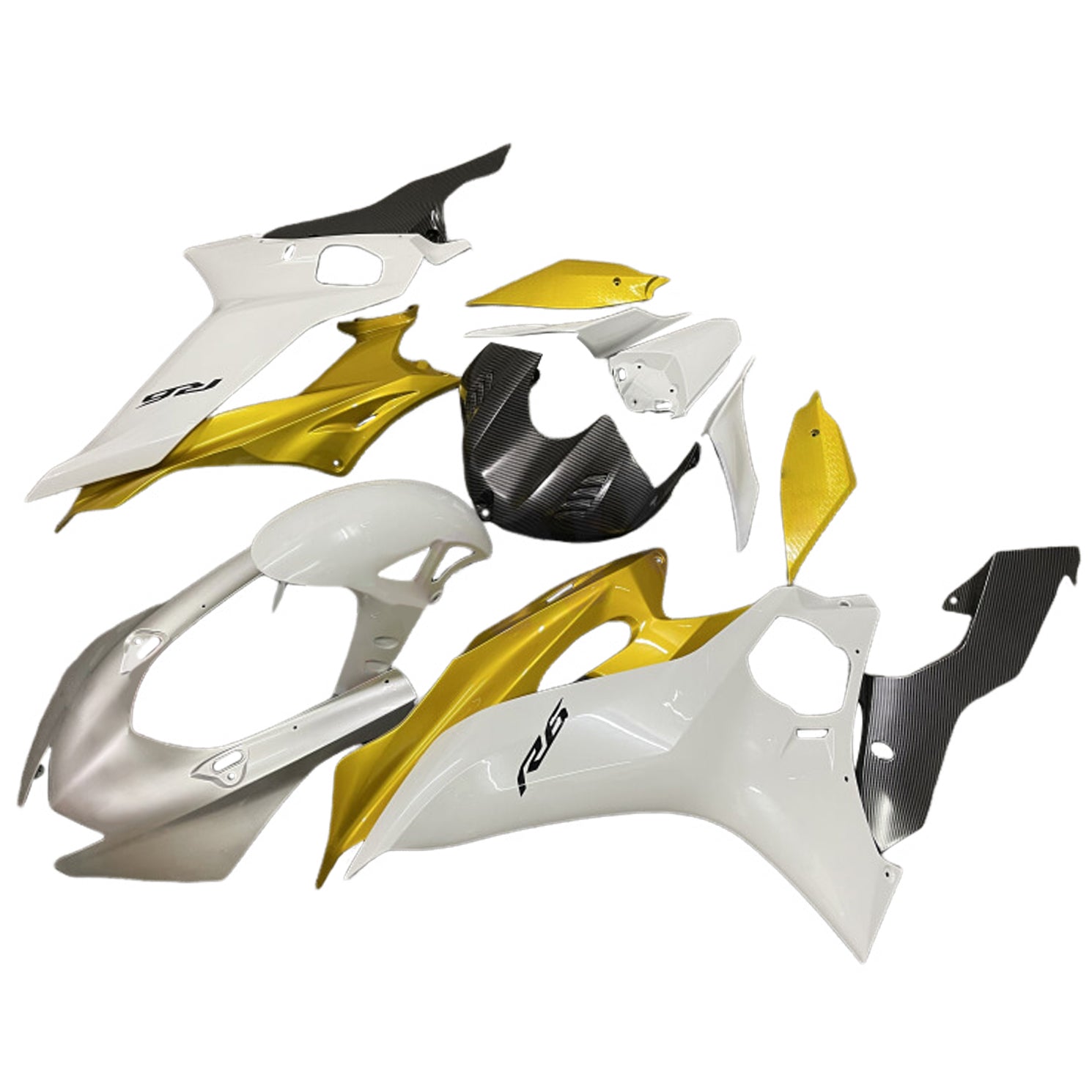 Amotopart 2017-2023 Yamaha YZF R6 Kit de carenado blanco plateado dorado