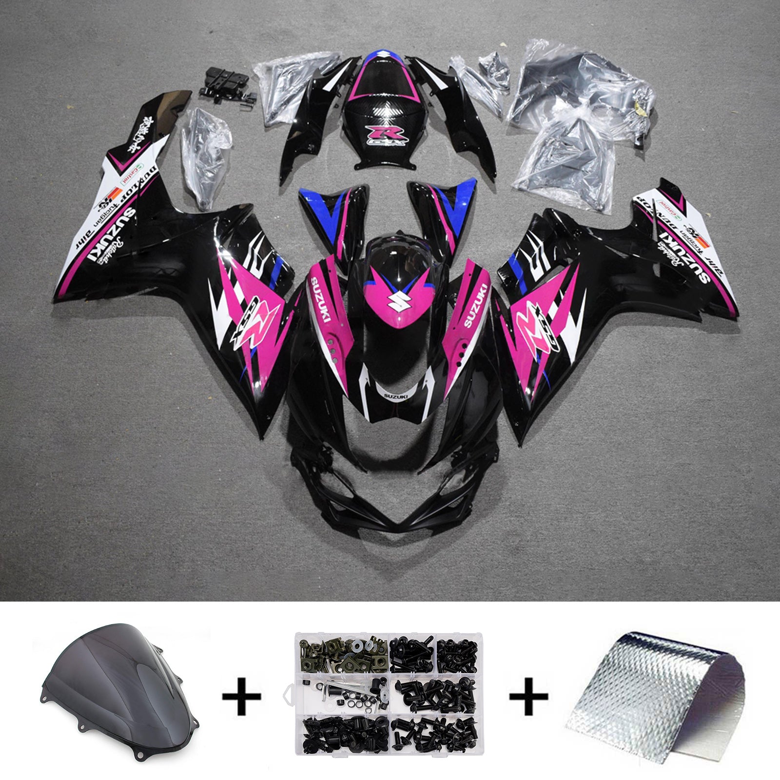 Amotopart 2011–2026 Suzuki GSXR 600/750 Schwarz Rosa Blau Weiß Verkleidungsset